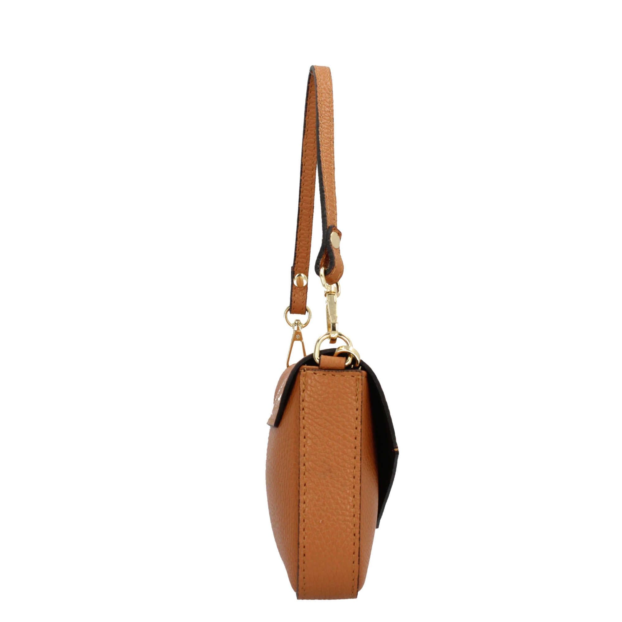 Borsa a spalla con chiusura con bottoncino in vera pelle