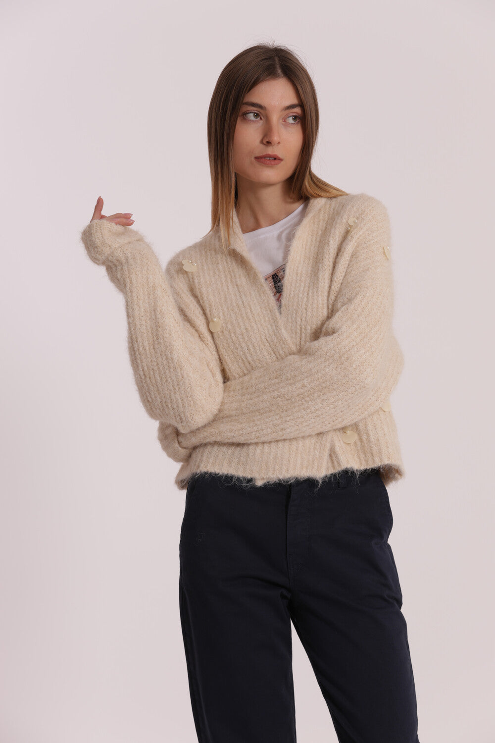Cardigan Mimi Mua in maglia soffice con bottoni Beige XL | Giò Fashion