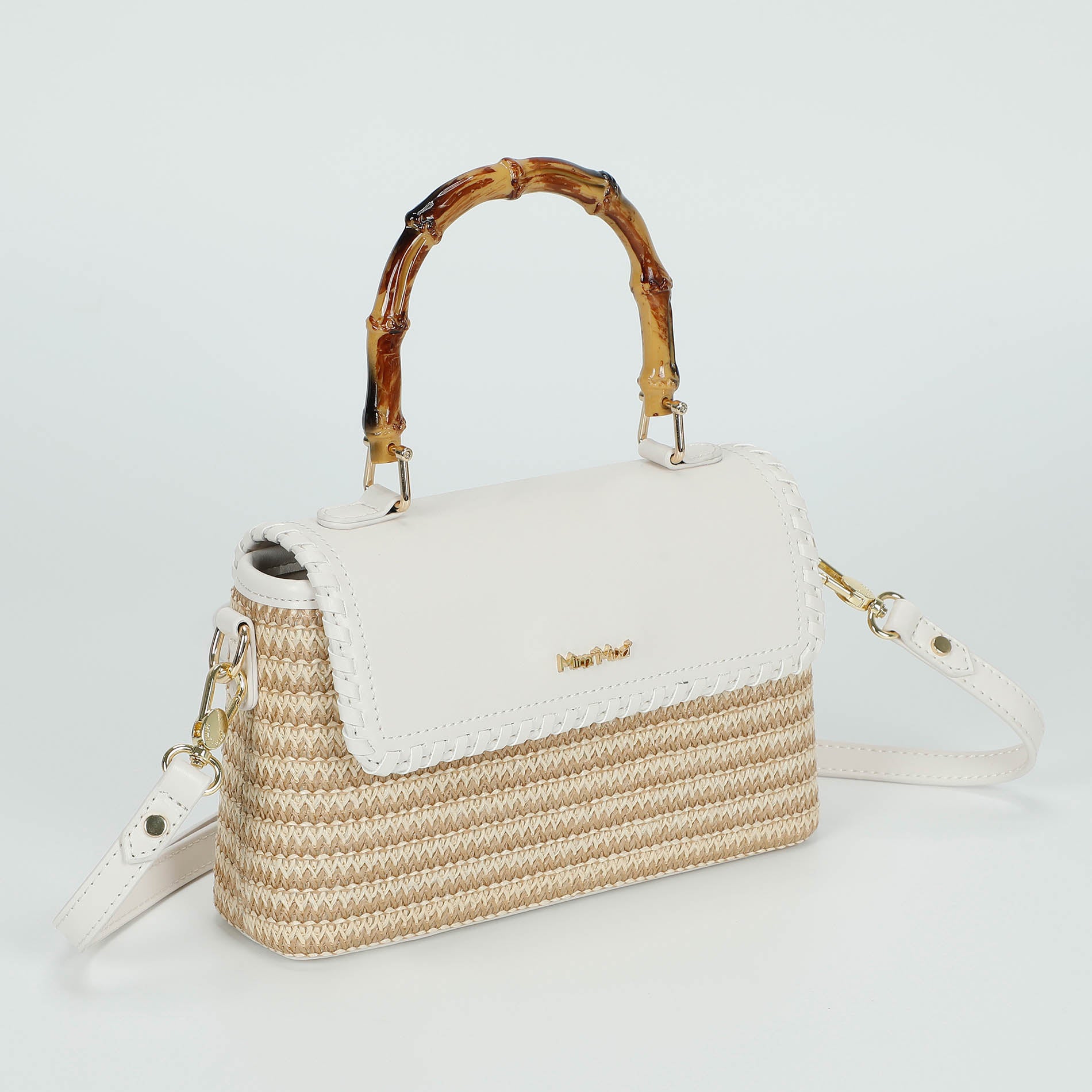 Mimi Mua borsa a tracolla in paglia con manico bamboo