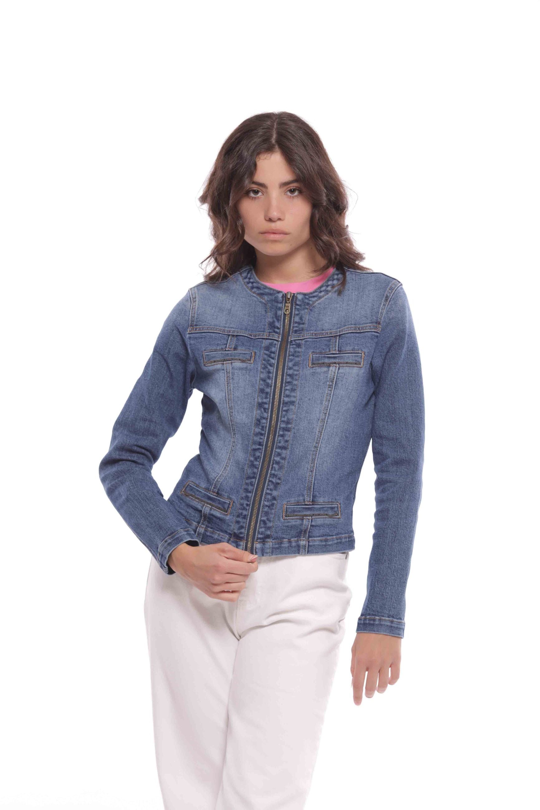 Mimi Mua Giubbotto di Jeans con Zip Blu S | Giò Fashion
