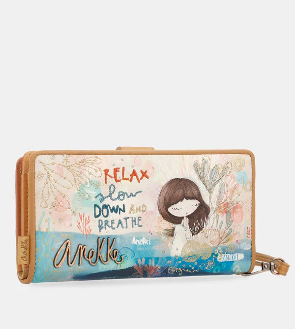 Portafoglio grande Anekke Relax con cinturino e stampa ispirazionale Blu TU | Giò Fashion