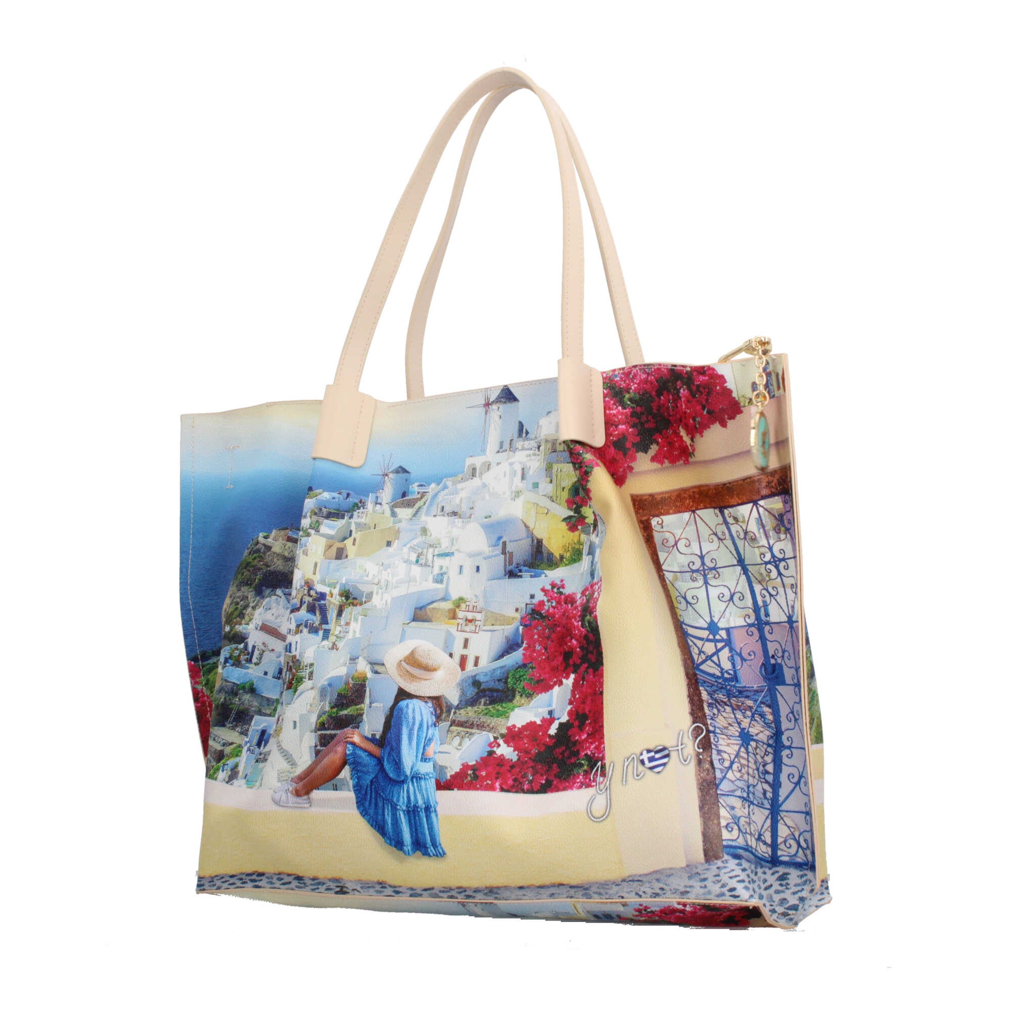 Shopping bag YNot capiente con stampa artistica e doppio manico