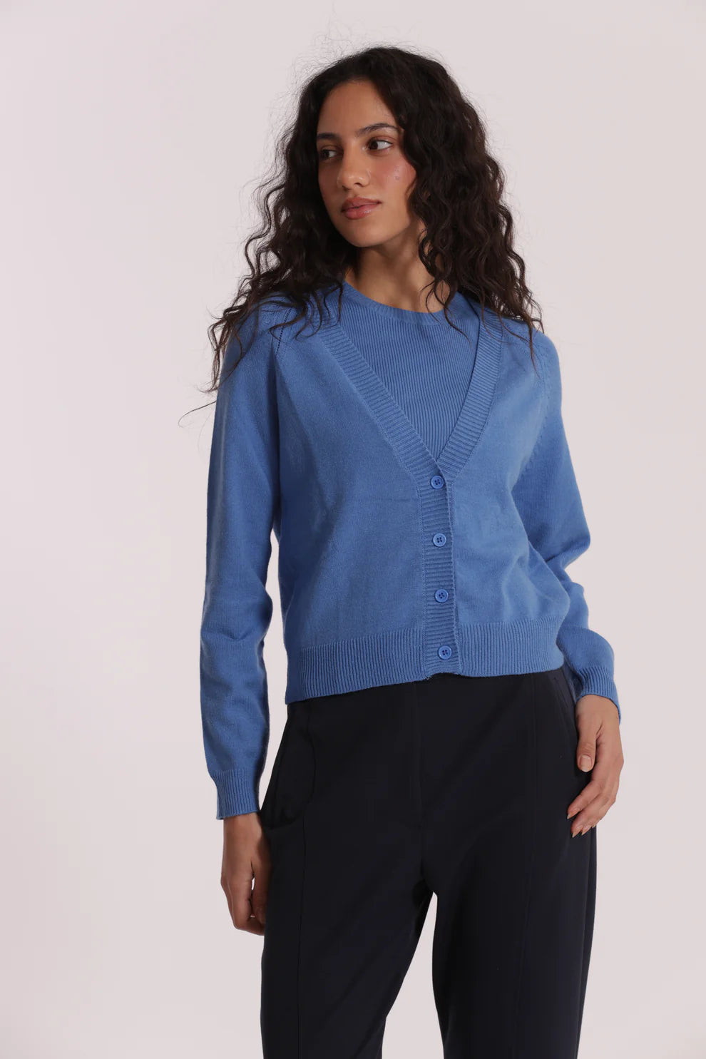 Mimi Mua maglia cardigan donna in maglia fine BLU M | Giò Fashion
