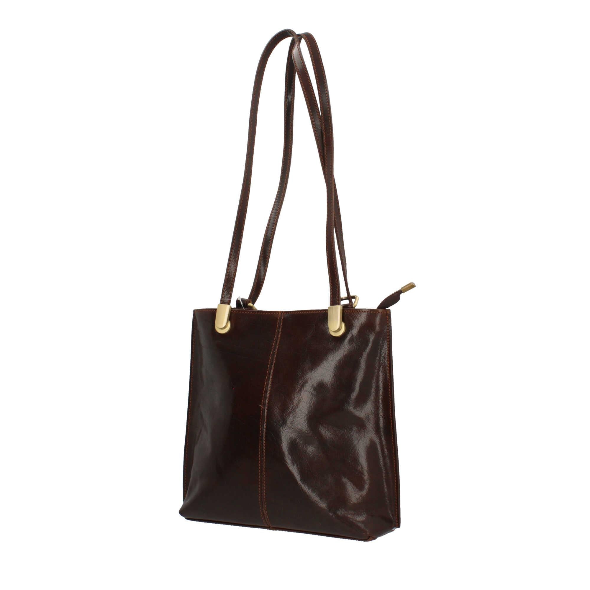 Borsa shopping con manici lunghi in vera pelle Made In Italy