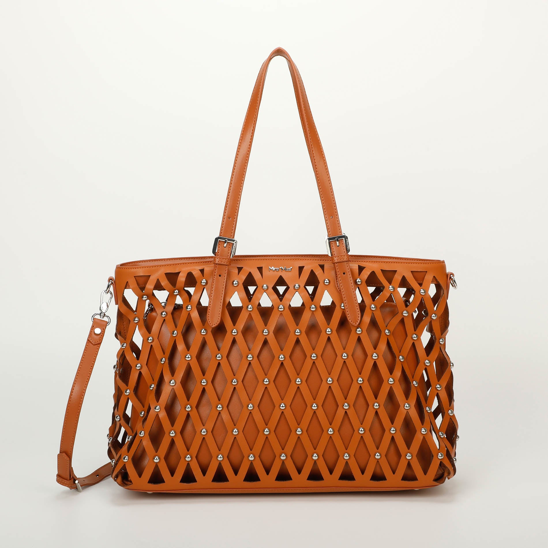Mimi Mua borsa shopping effetto rete con borchie
