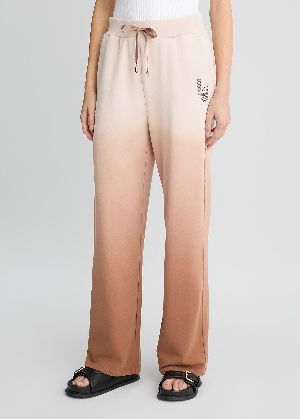 Pantaloni Liu Jo in tessuto fluido con logo applicato Marrone L | Giò Fashion