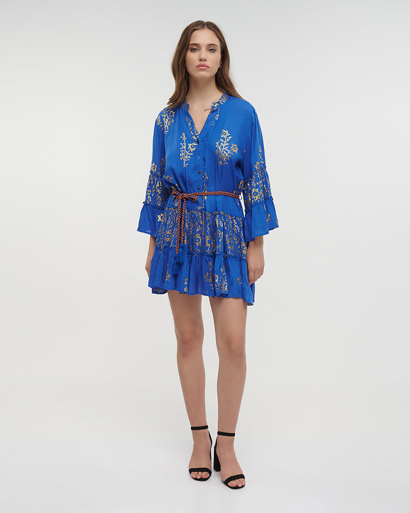 Ble Resort Collection Abito Corto a Maniche Lunghe con Stampe e Cintura