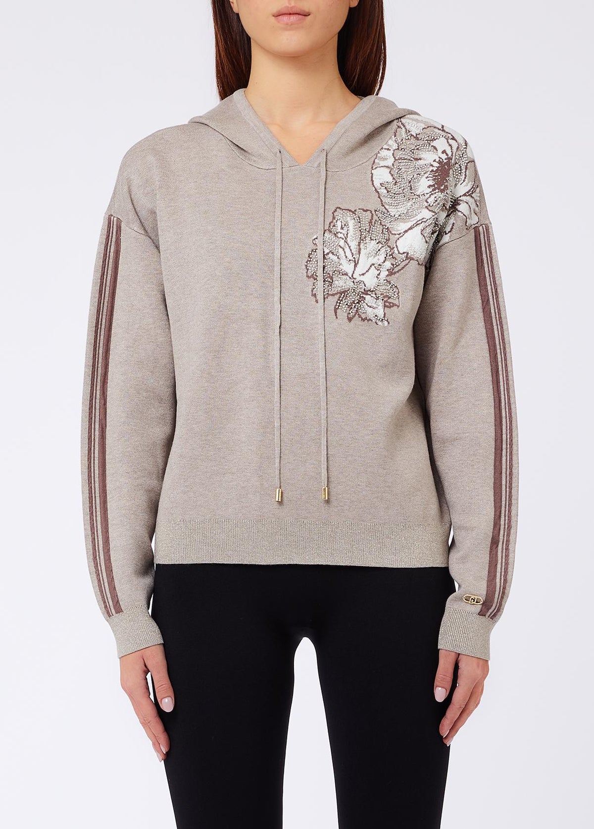 Liu Jo Maglia Donna Jacquard con Cappuccio e Dettagli Lurex
