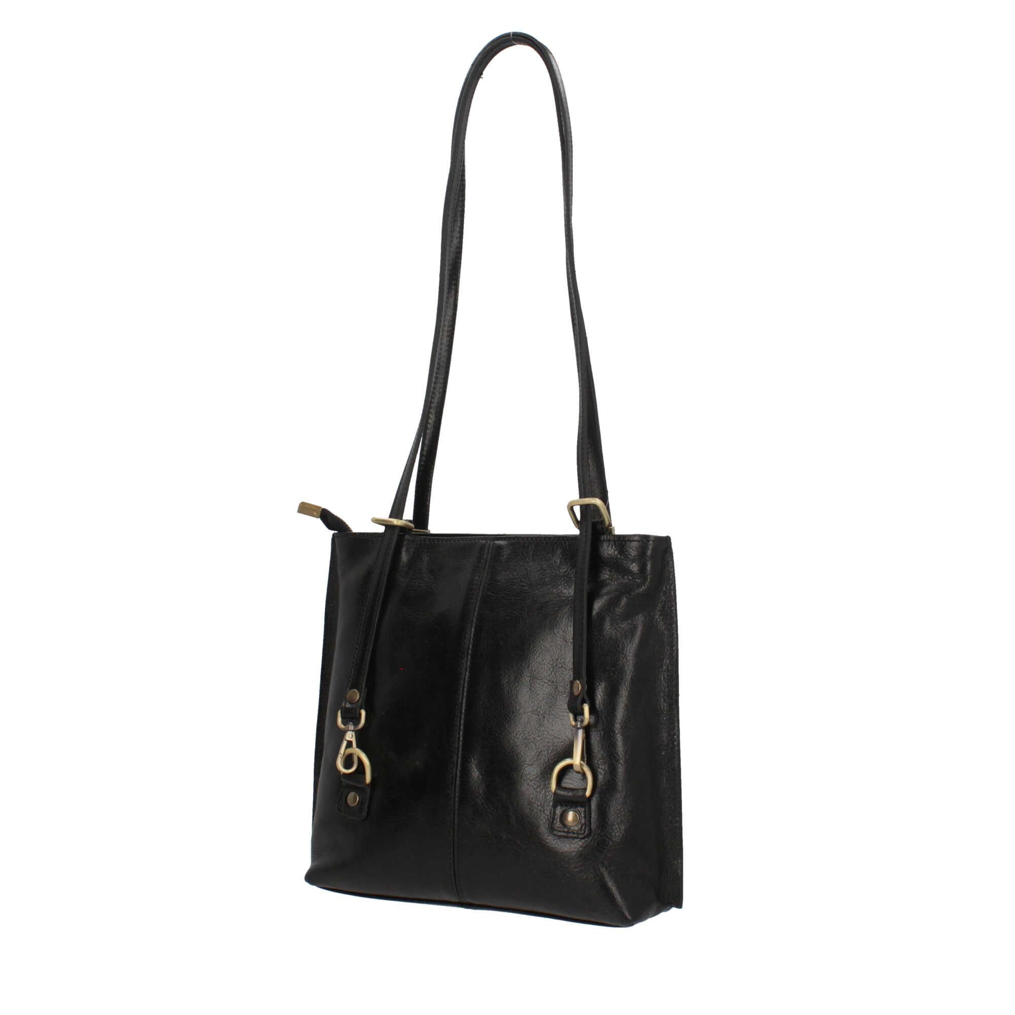 Borsa shopping con manici lunghi in vera pelle Made In Italy