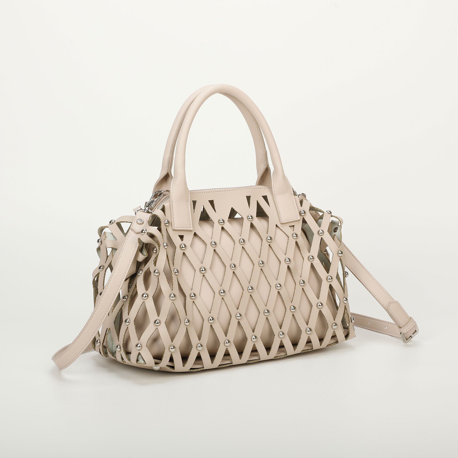 Mimi Mua borsa bauletto effetto rete con borchie Beige Taglia Unica | Giò Fashion