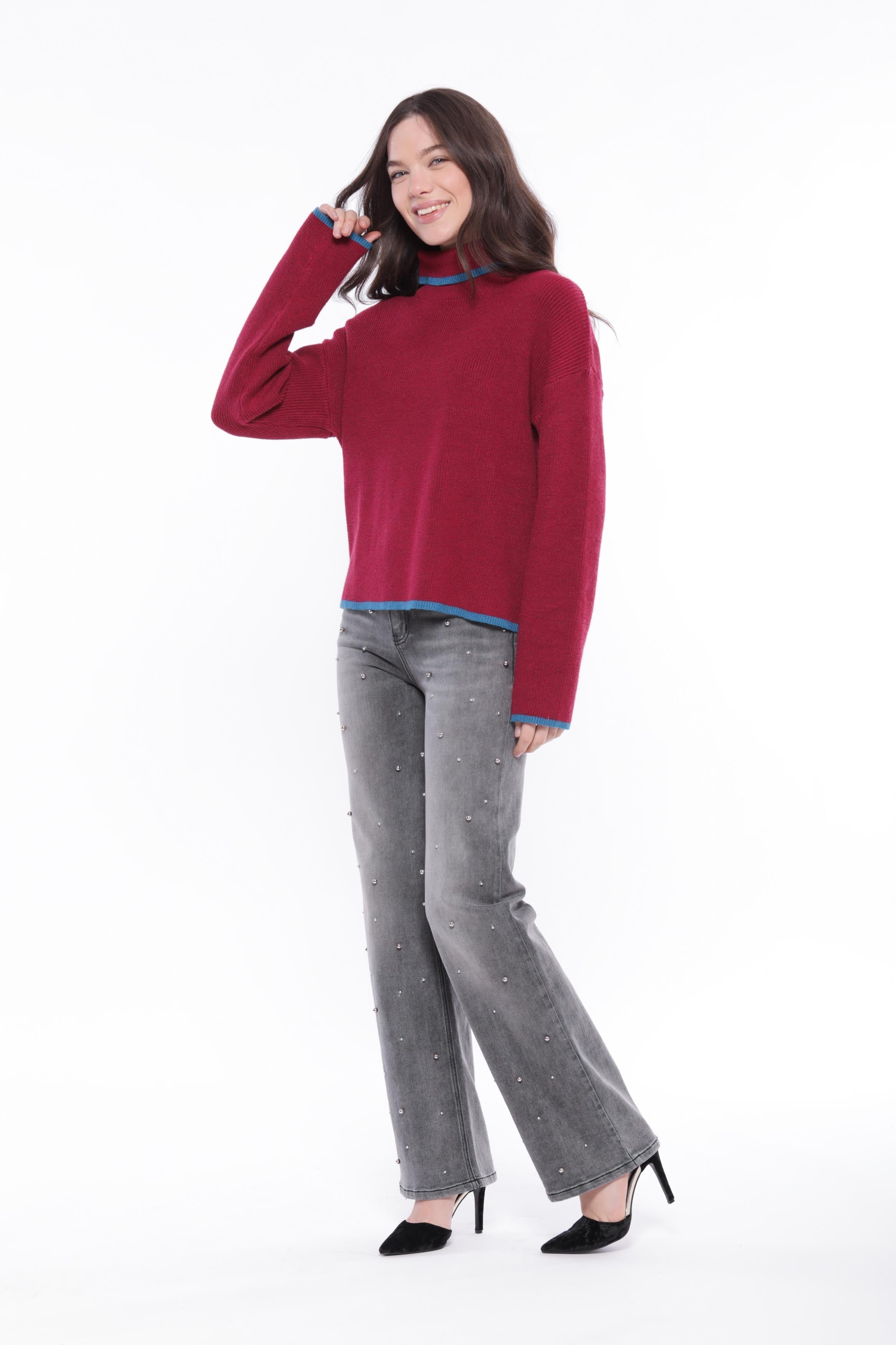Jeans a gamba larga Mimi Mua con dettagli decorativi