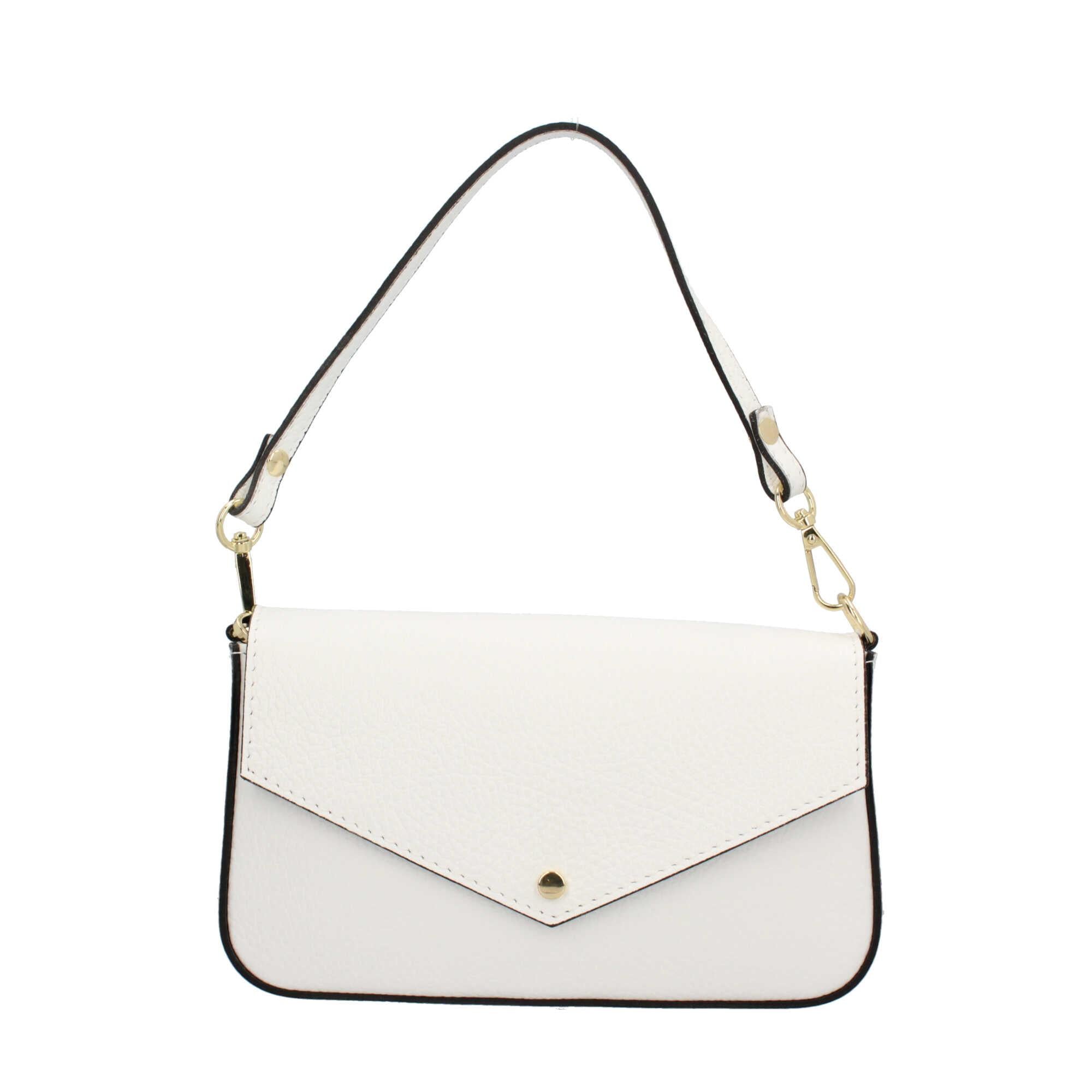 Borsa a spalla con chiusura con bottoncino in vera pelle