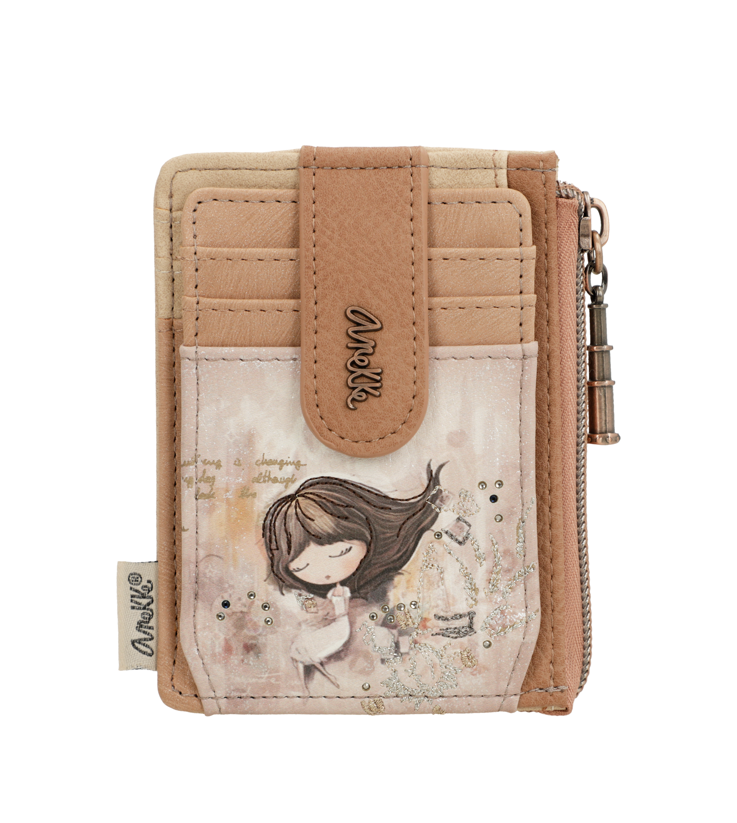 Portafoglio Anekke compatto con chiusura a bottone e zip Beige TU | Giò Fashion