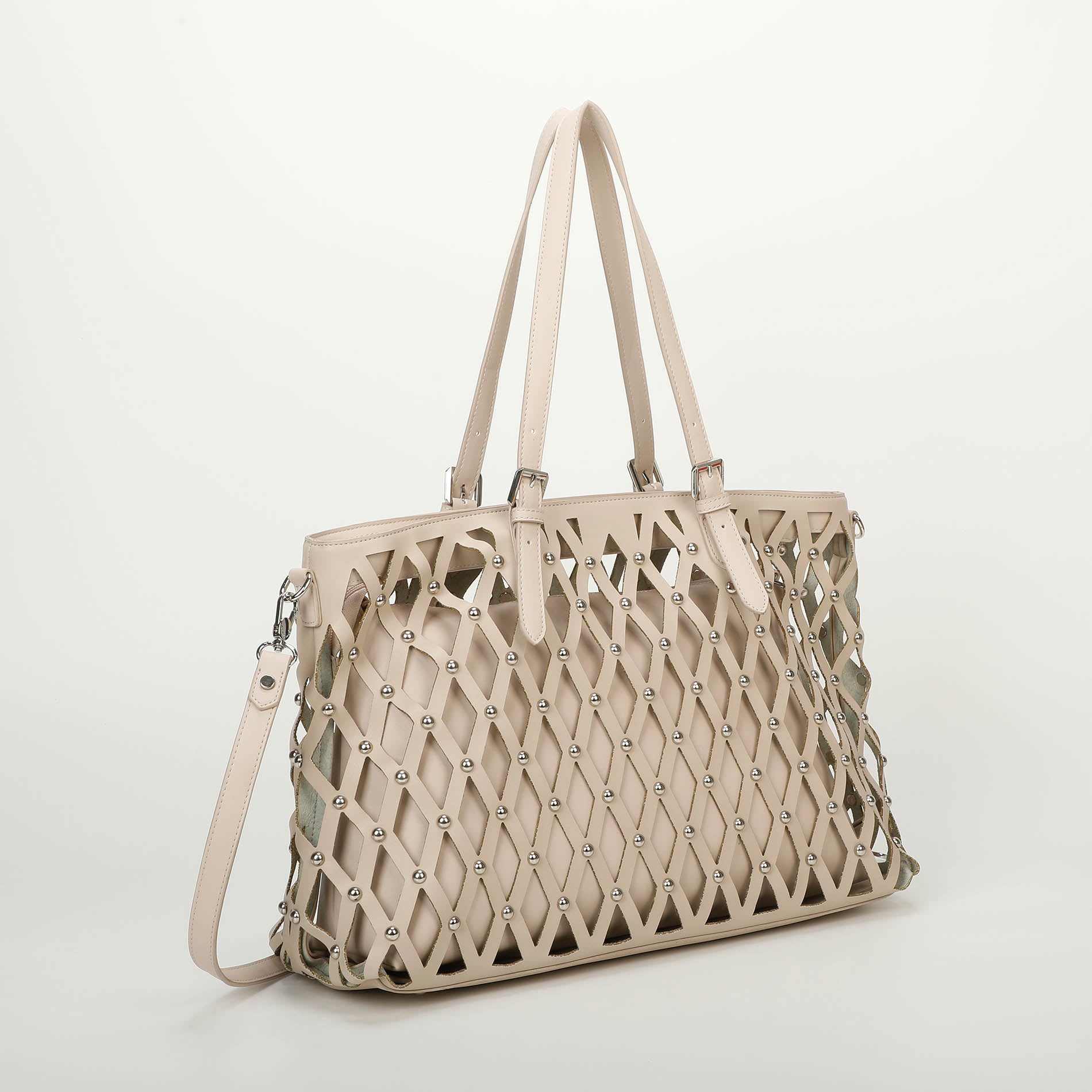 Mimi Mua borsa shopping effetto rete con borchie