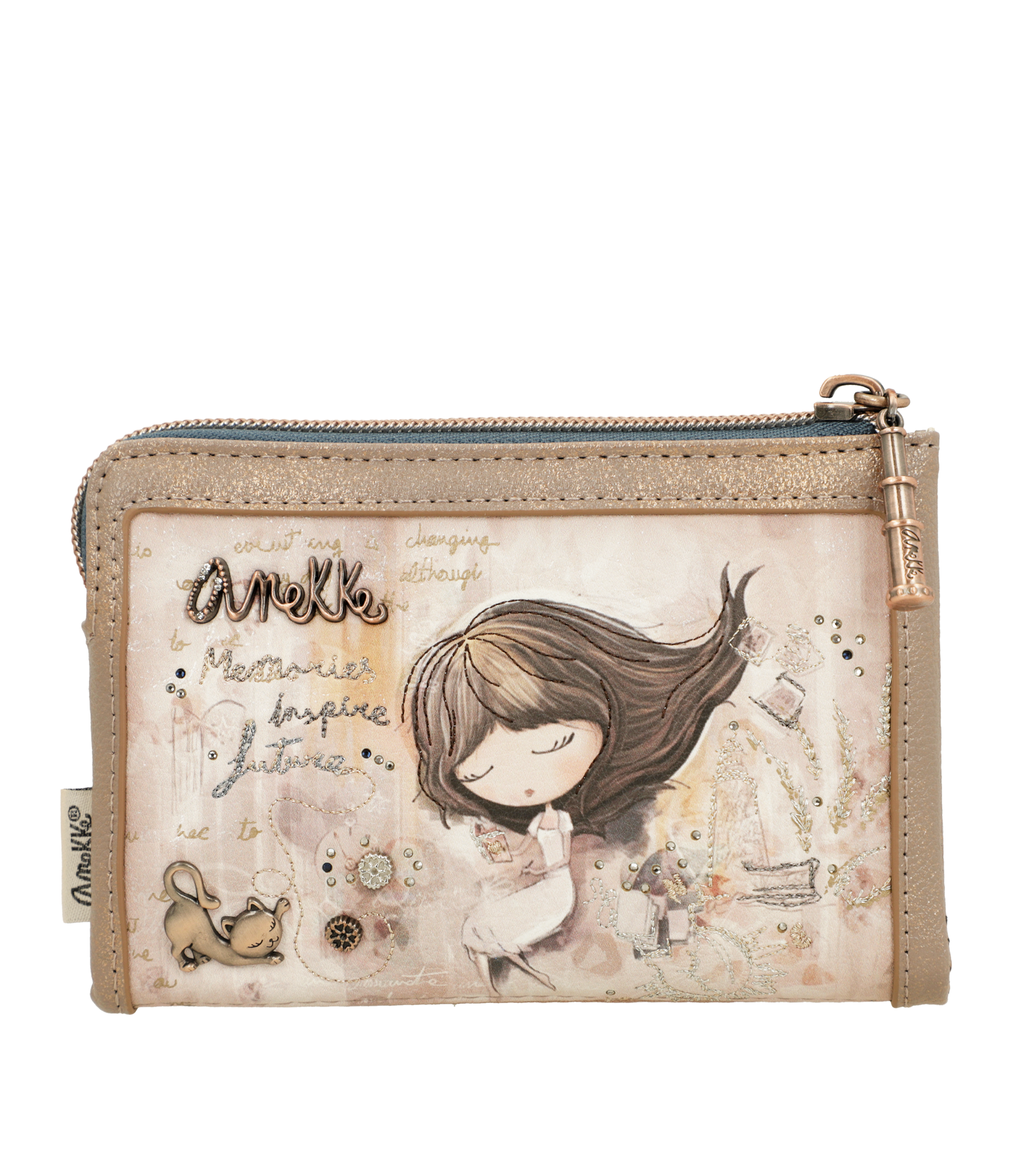 Portafoglio Anekke compatto ed elegante con doppia zip Beige TU | Giò Fashion