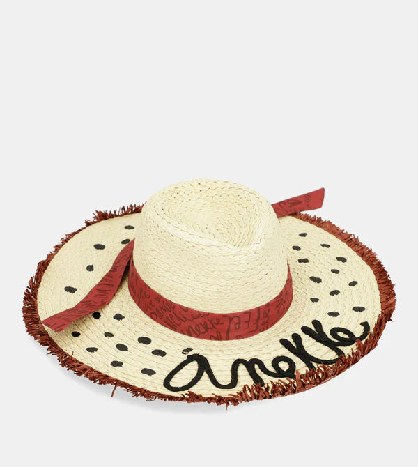 Cappello di paglia Anekke con dettagli ricamati e fascia decorativa Beige TU | Giò Fashion