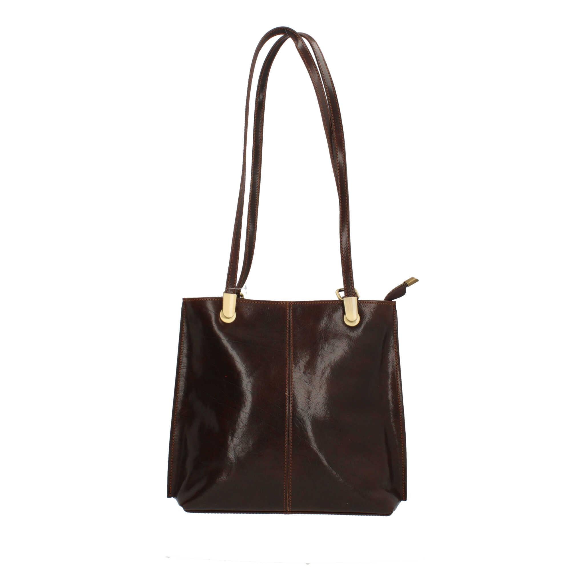Borsa shopping con manici lunghi in vera pelle Made In Italy