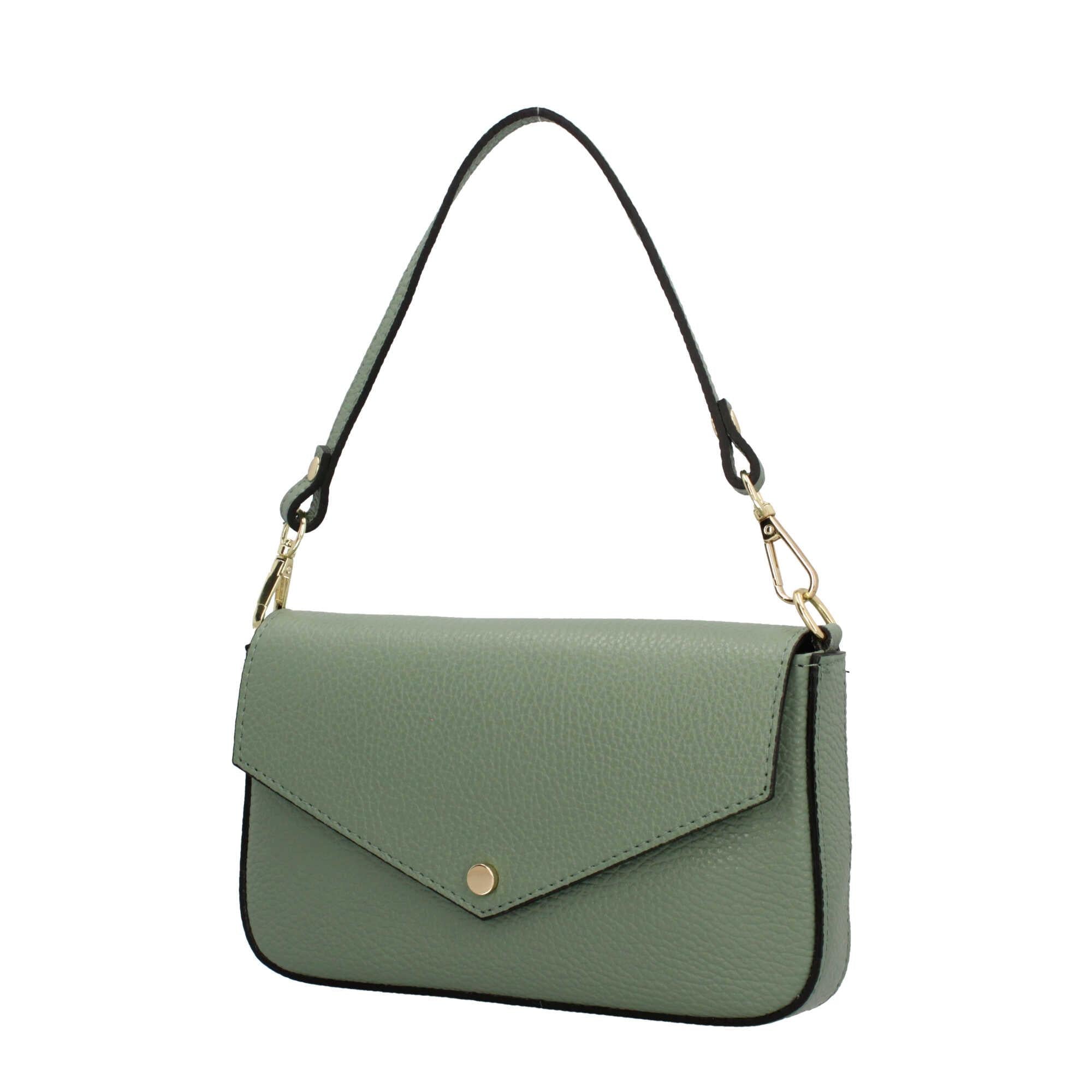 Borsa a spalla con chiusura con bottoncino in vera pelle