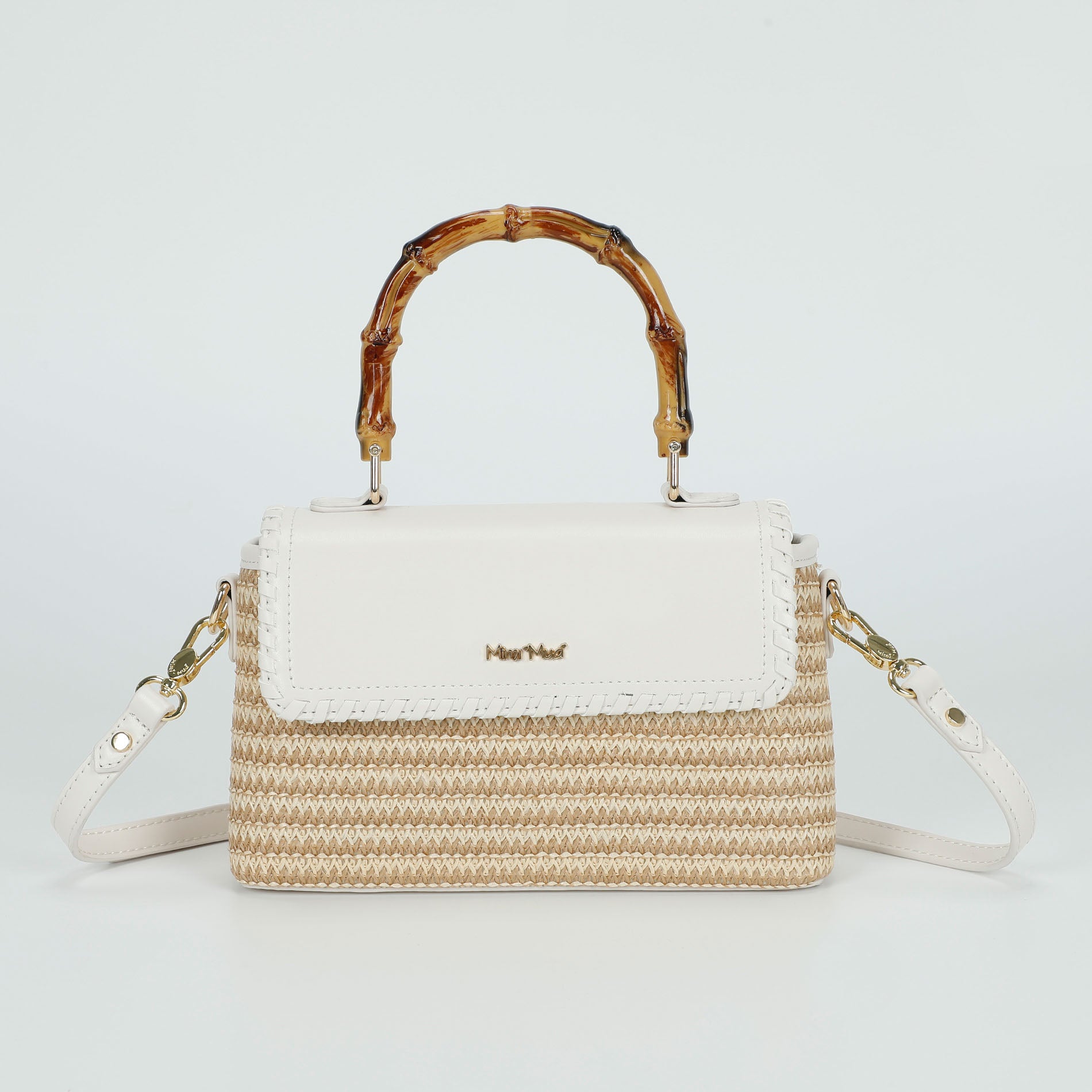 Mimi Mua borsa a tracolla in paglia con manico bamboo