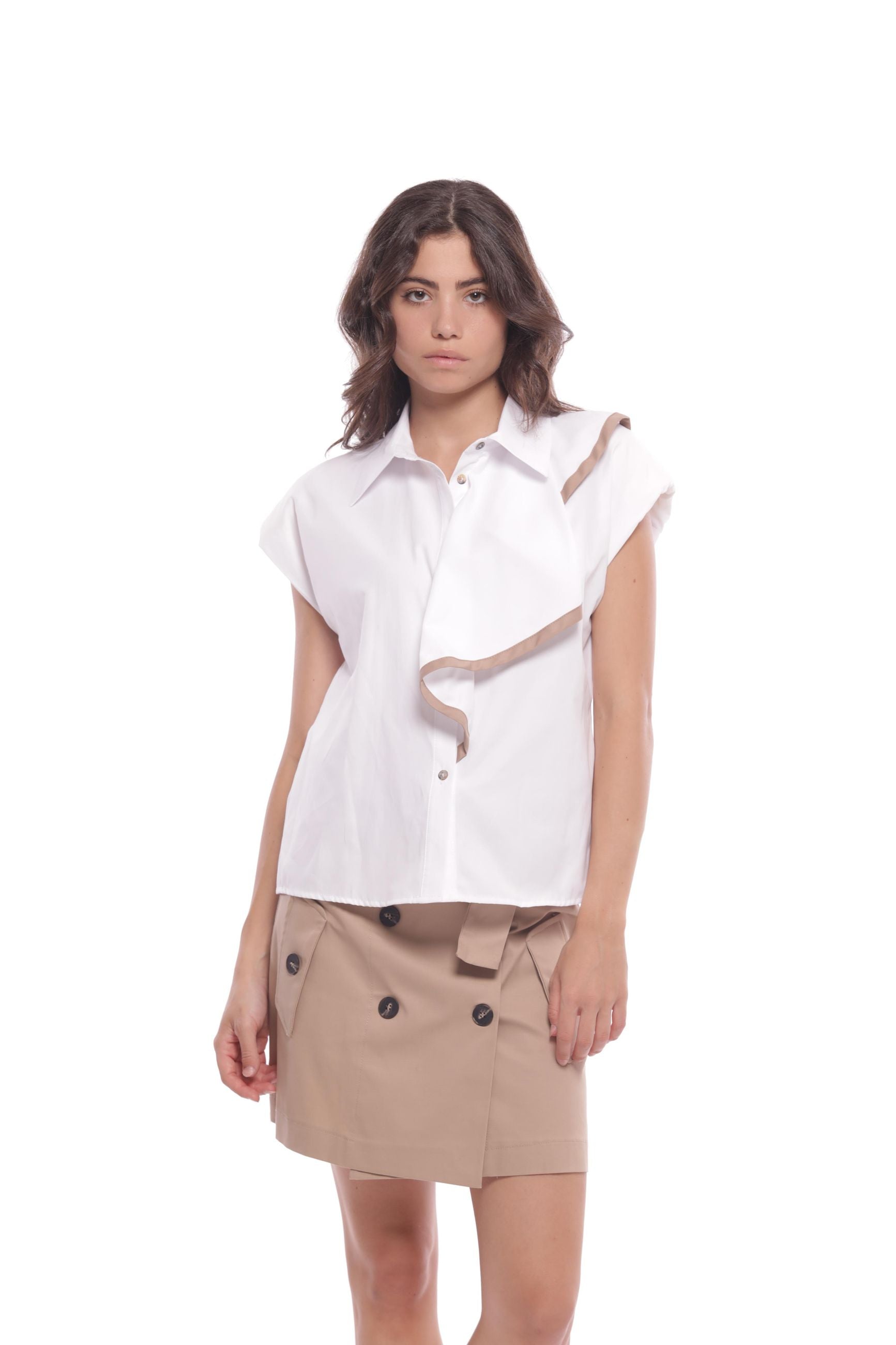 Minimua Camicia Smanicata con Volant Bicolor