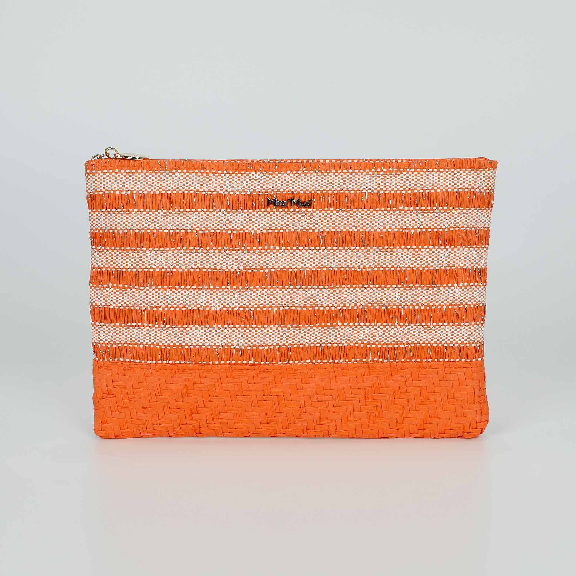 Pochette Mimi Mua in paglia intrecciata con chiusura zip
