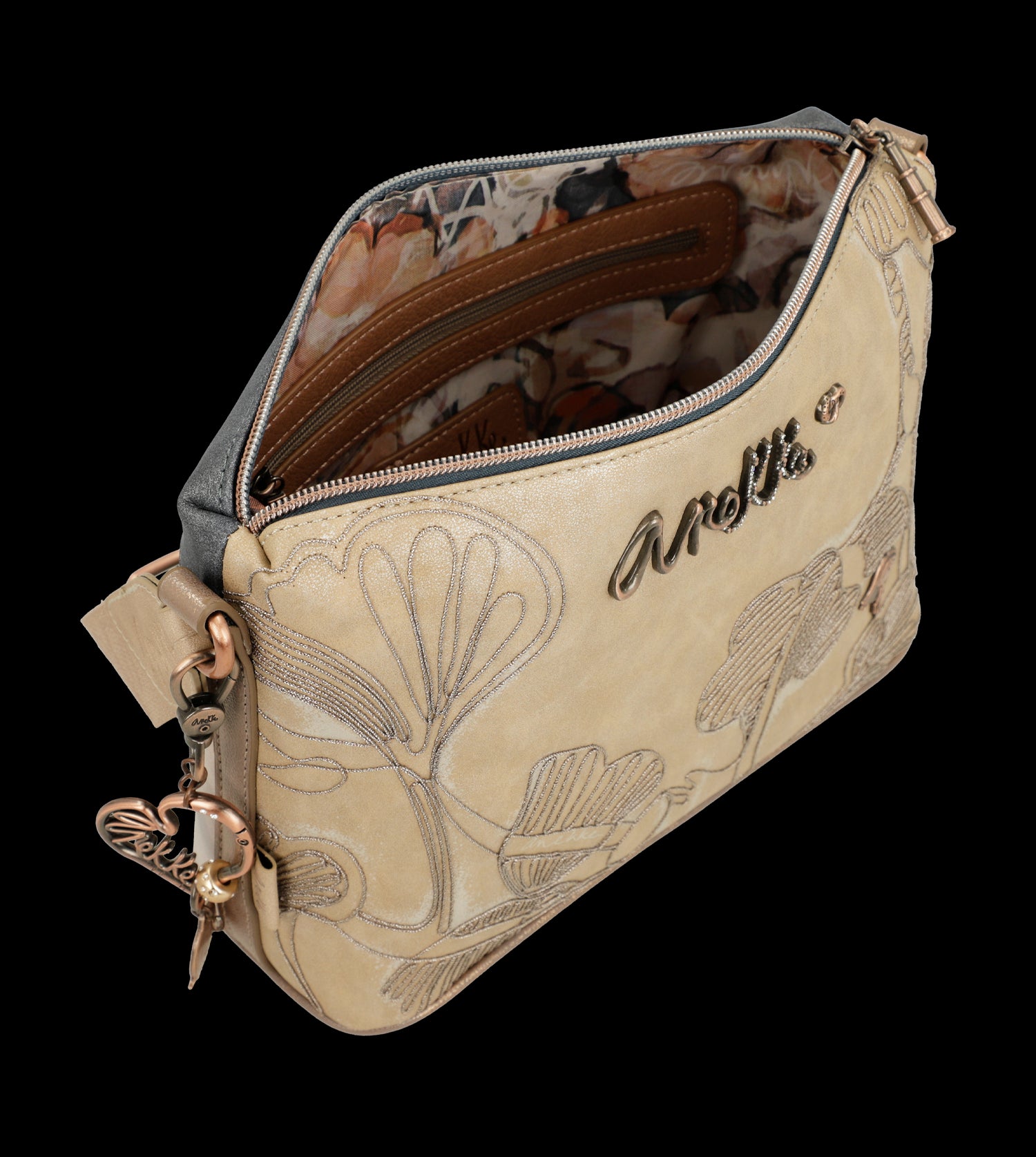 Borsa a tracolla Anekke compatta ed elegante con dettagli floreali
