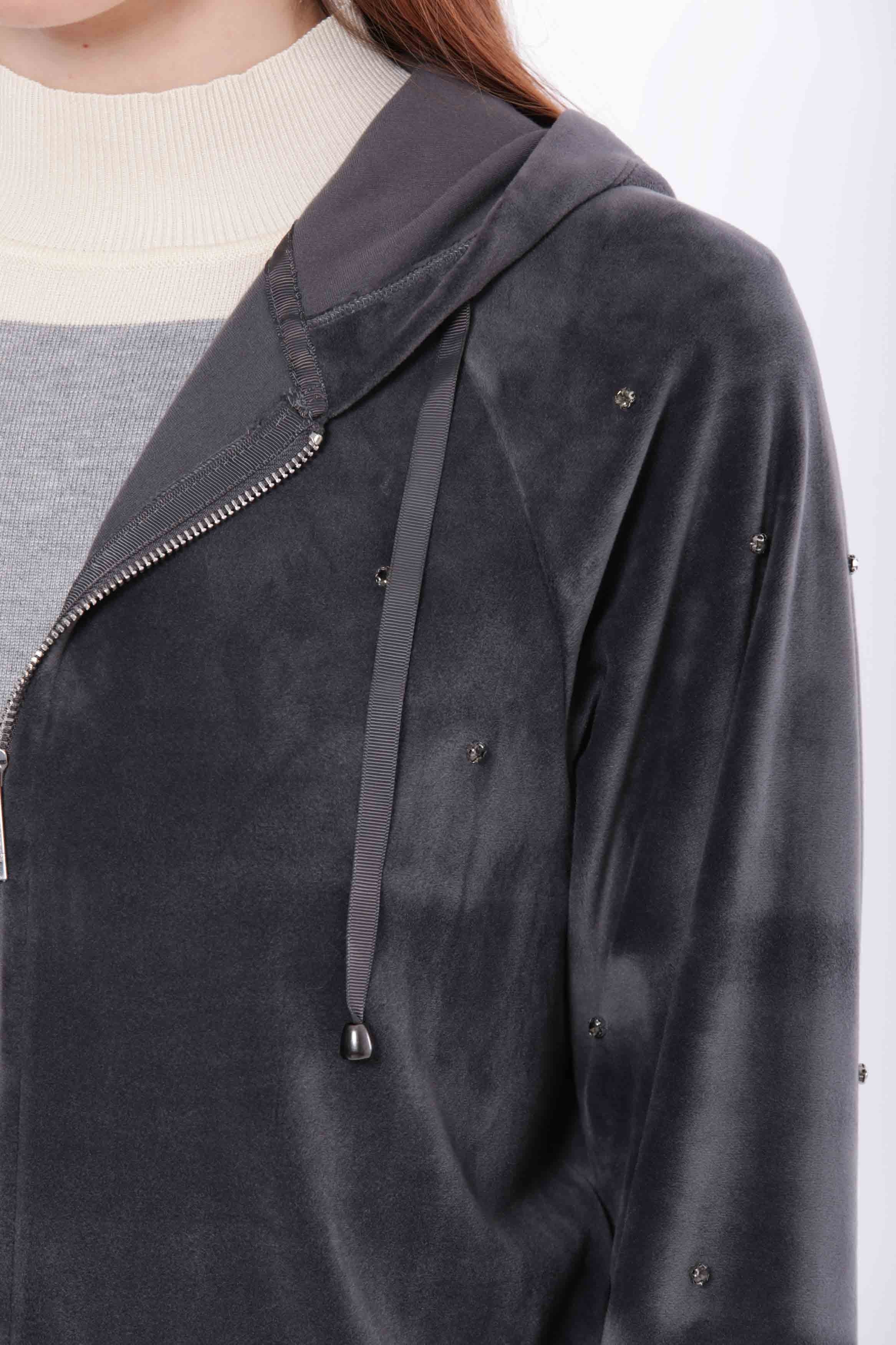 Felpa in velluto con zip e strass Mimi Mua