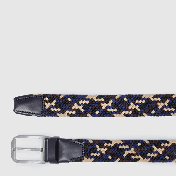 Piquadro cintura intrecciata elastica in pelle e tessuto con fibbia ad ardiglione