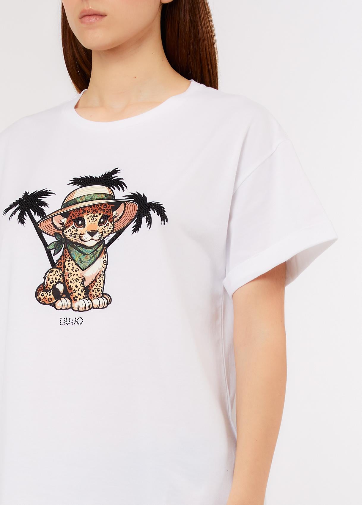 T-Shirt Liu Jo Donna con Stampa Leopardino e Palme