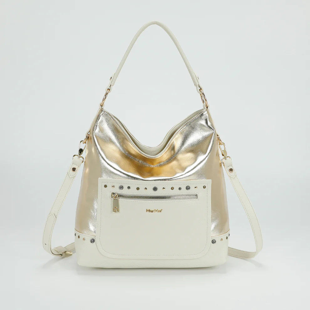 Borsa MIMI MUA a spalla con dettagli luminosi e borchie
