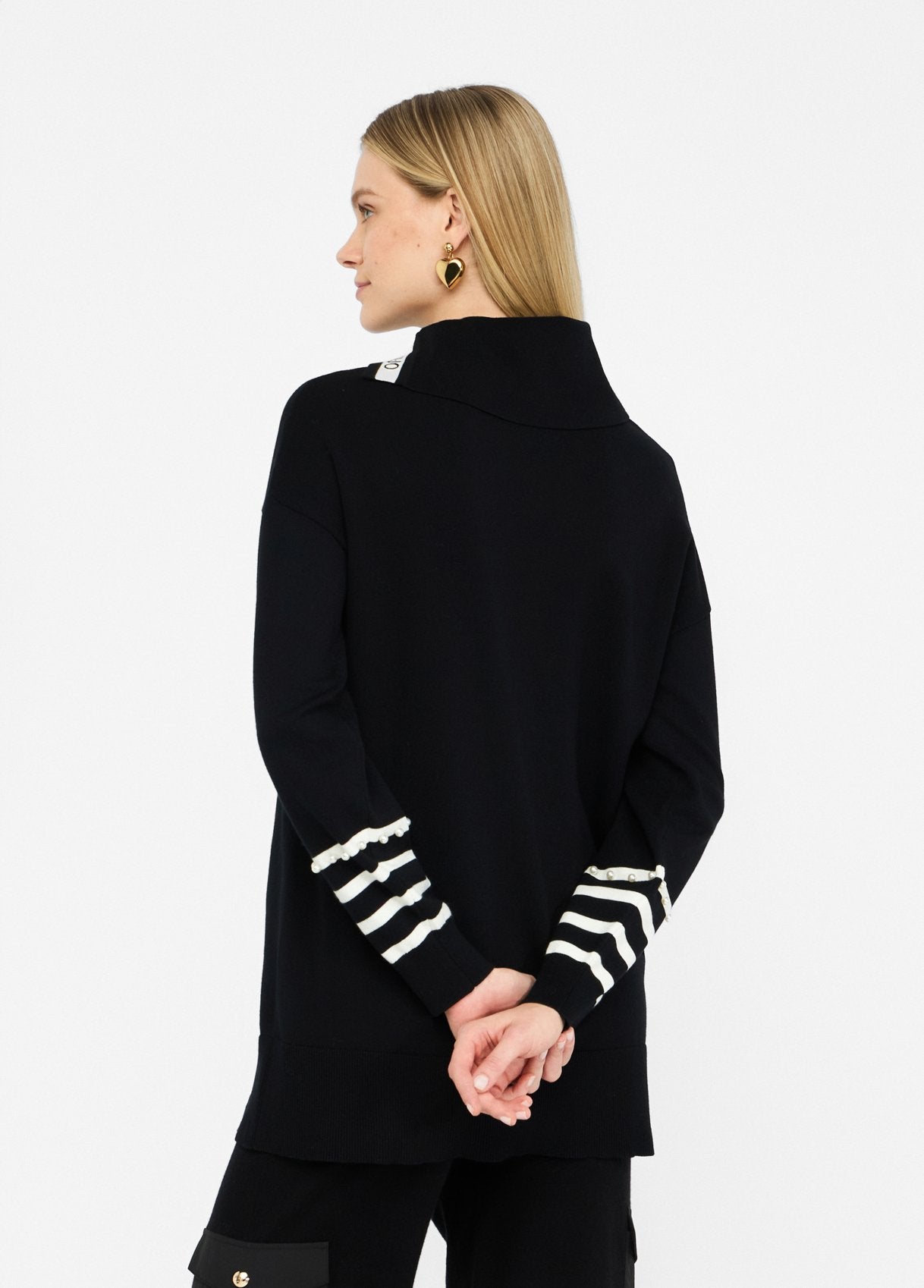 Maglione Liu Jo con collo alto e maniche a righe Nero L | Giò Fashion