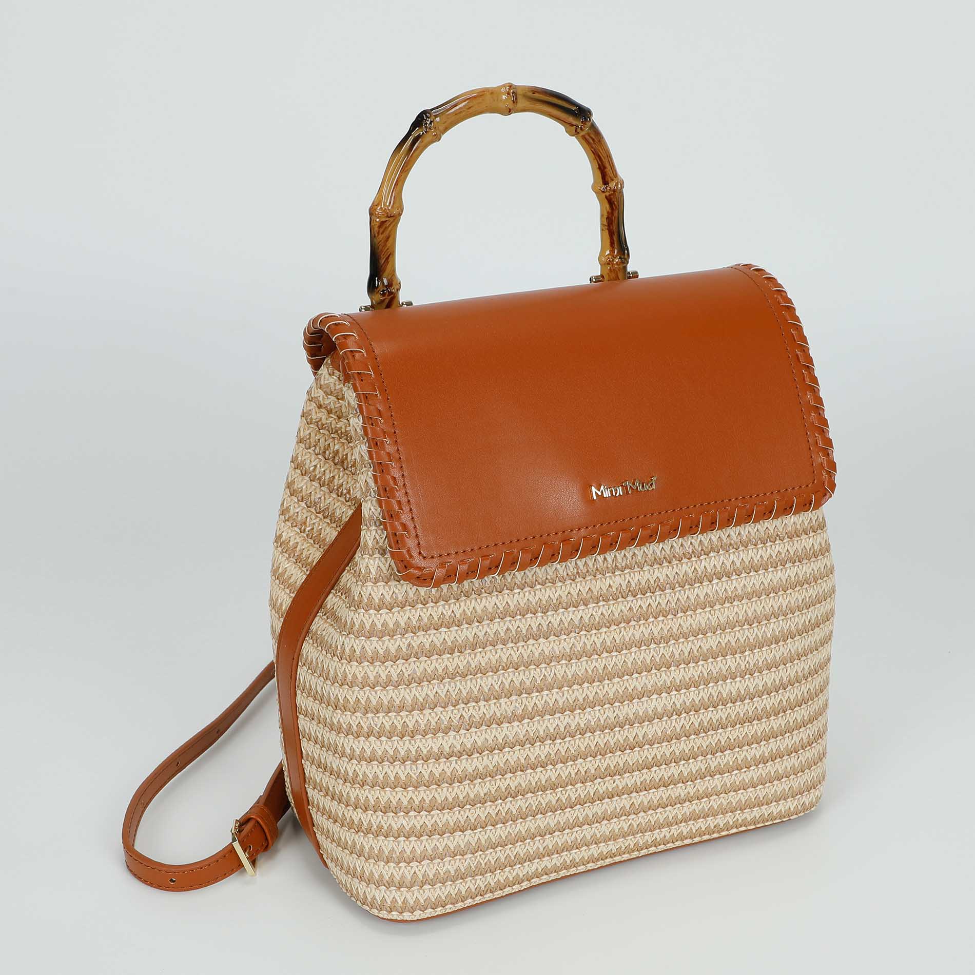 Mimi Mua zaino in paglia con manico bamboo