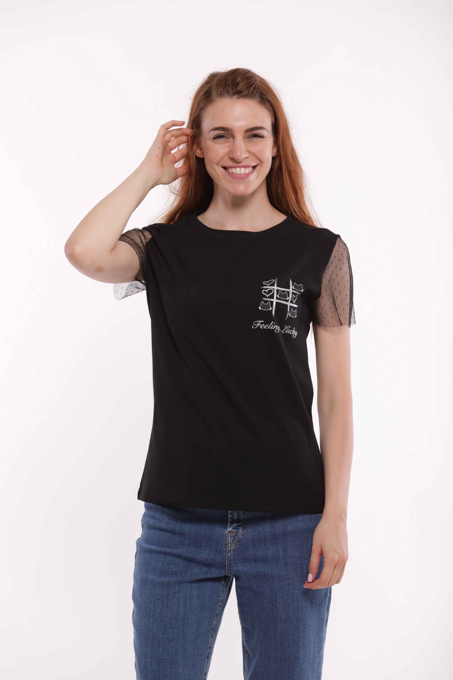 Minimua T-shirt Feeling Lucky con Maniche in Tulle
