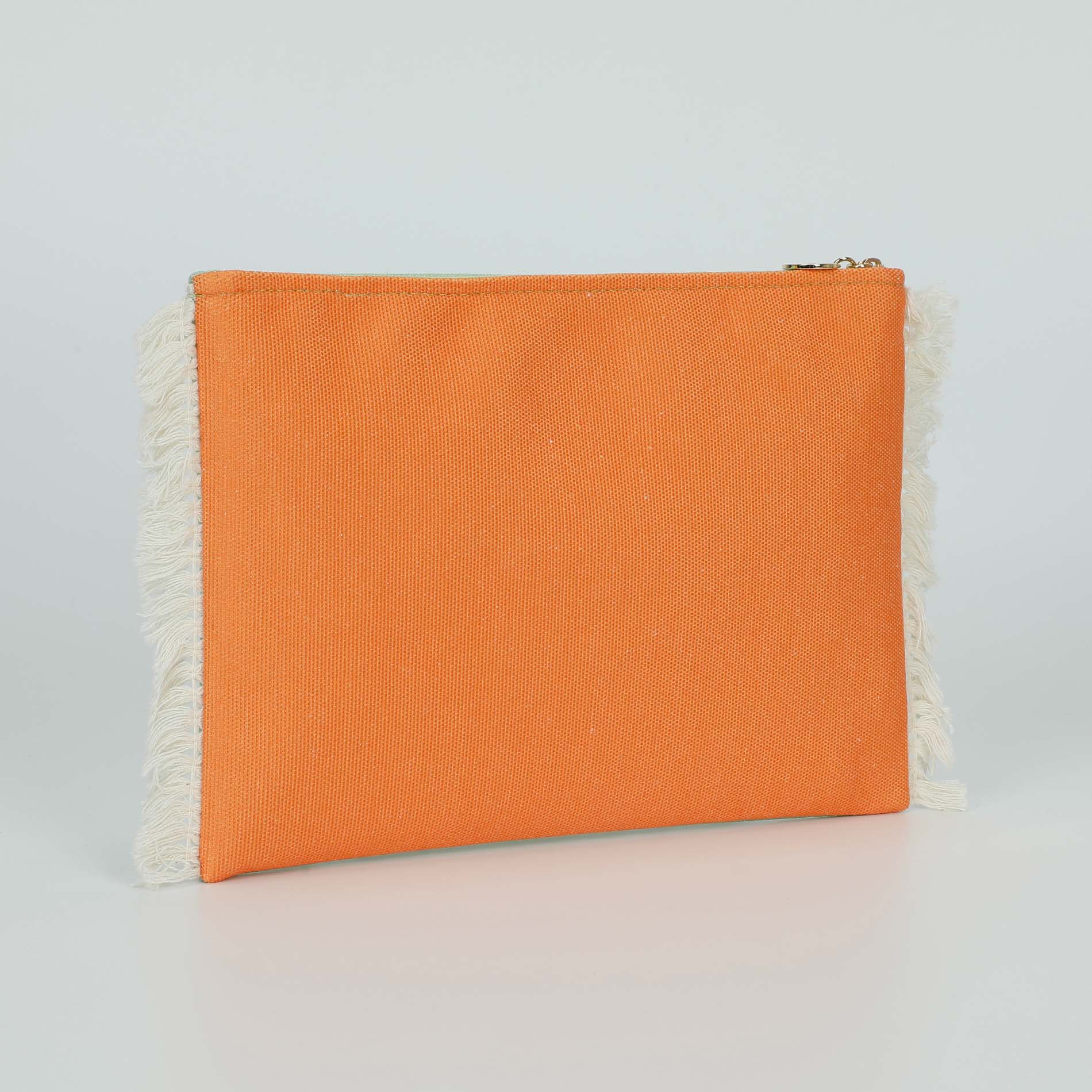 Pochette Mimi Mua con scritta decorativa e frange laterali