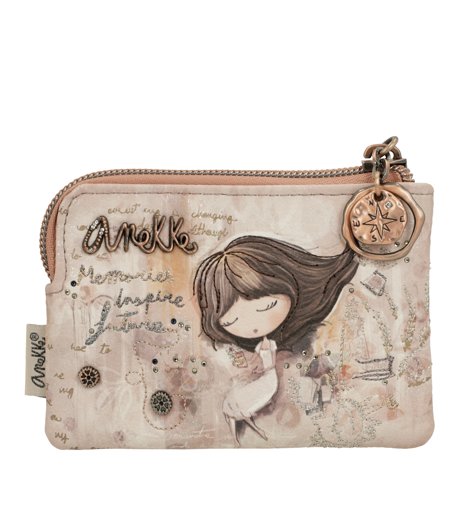 Portamonete Anekke compatto con chiusura zip e design romantico Beige TU | Giò Fashion