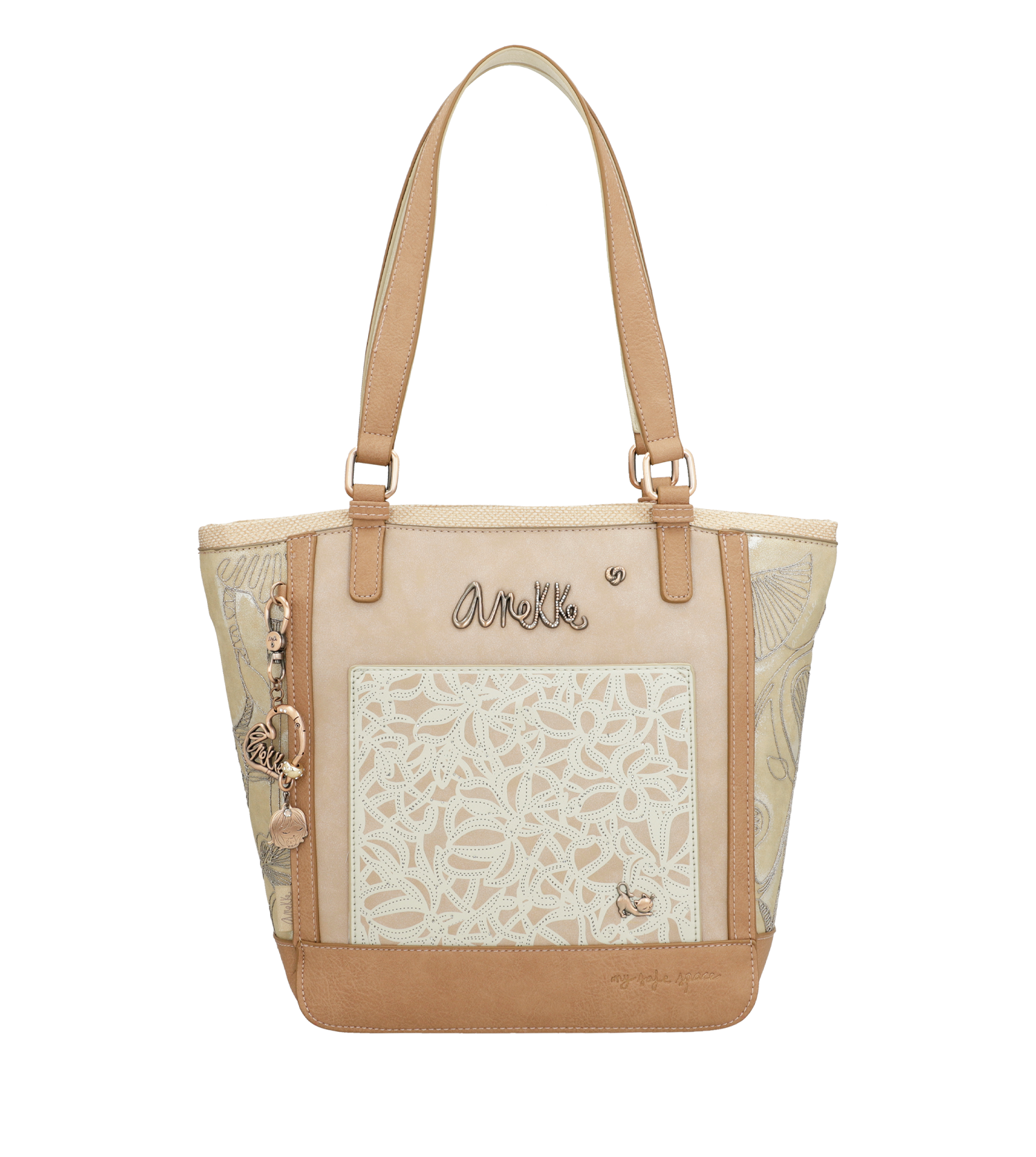 Borsa shopper Anekke elegante e spaziosa con dettagli ricamati Beige TU | Giò Fashion