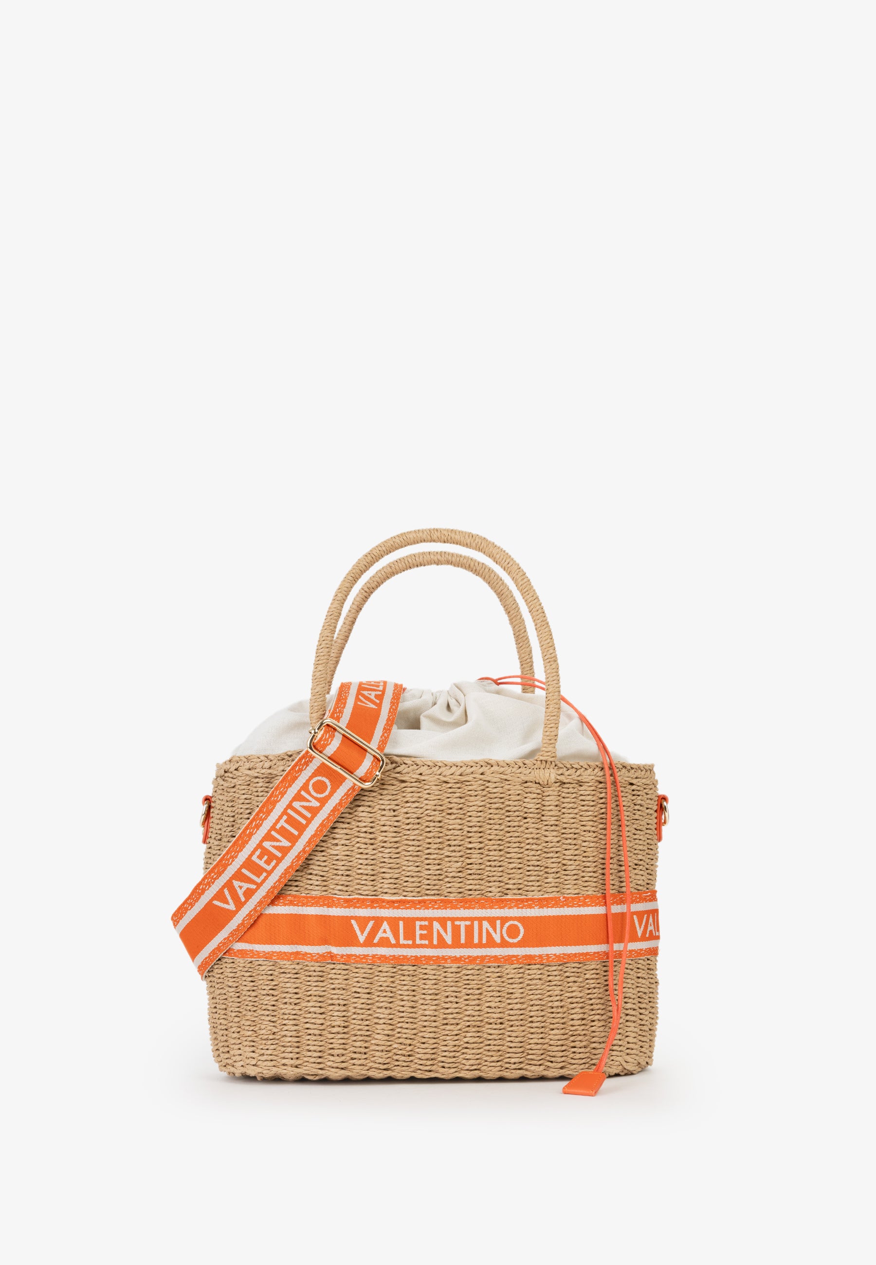 Borsa shopper Mario Valentino in paglia con fascia logata e chiusura coulisse Arancione TU | Giò Fashion