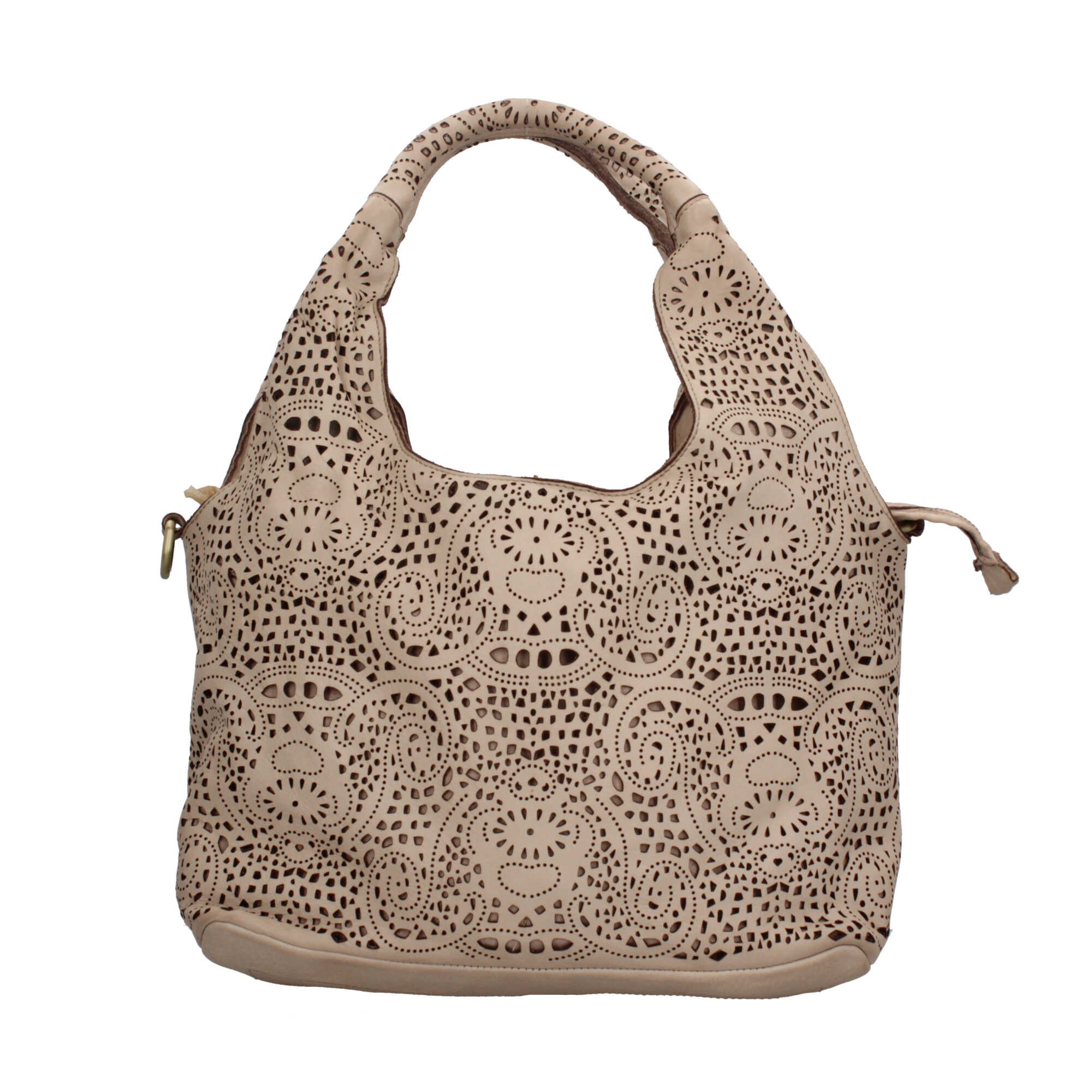 Borsa Made in Italy in vera pelle traforata con manico rigido