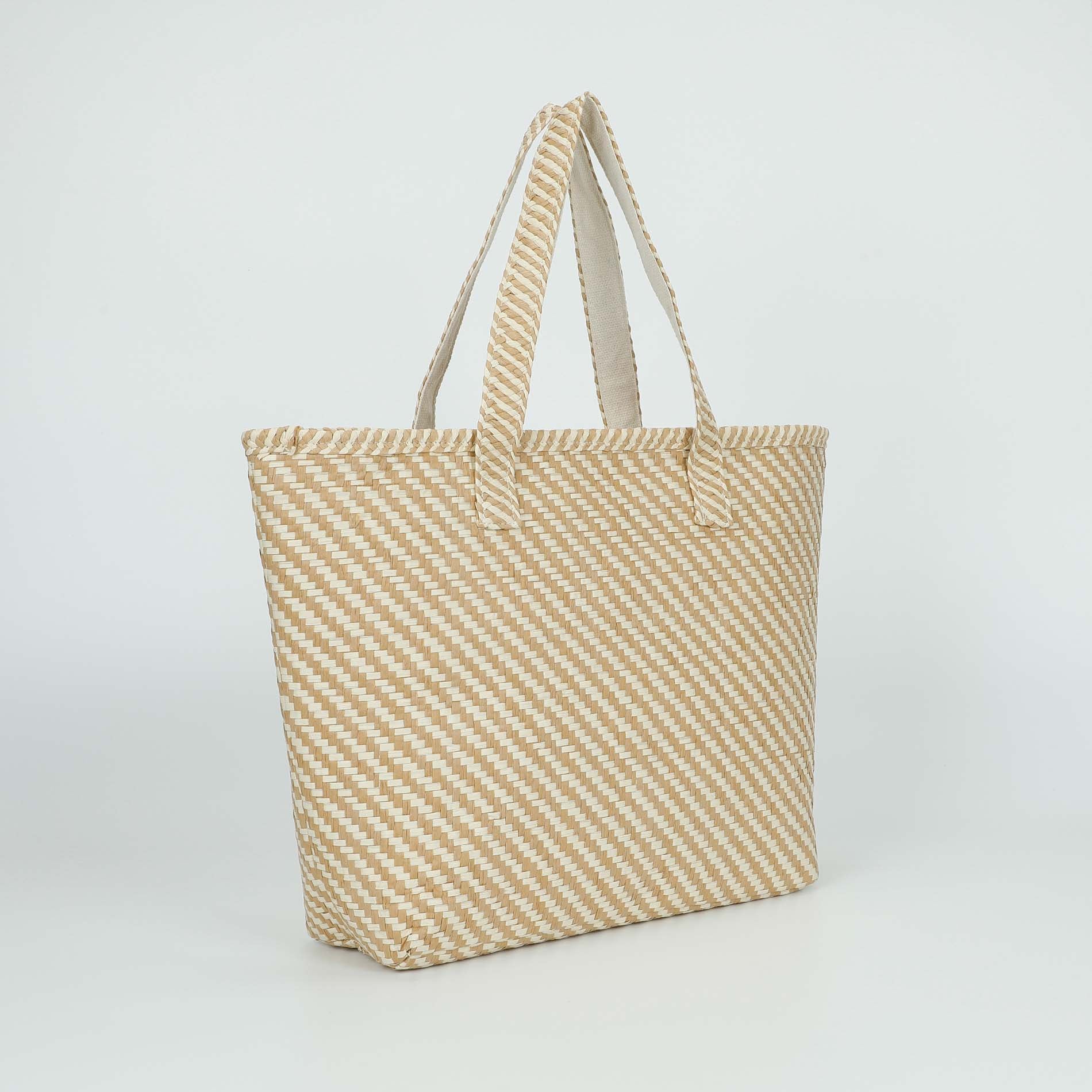Mimi Mua borsa shopper a righe in paglia intrecciata Beige TU | Giò Fashion