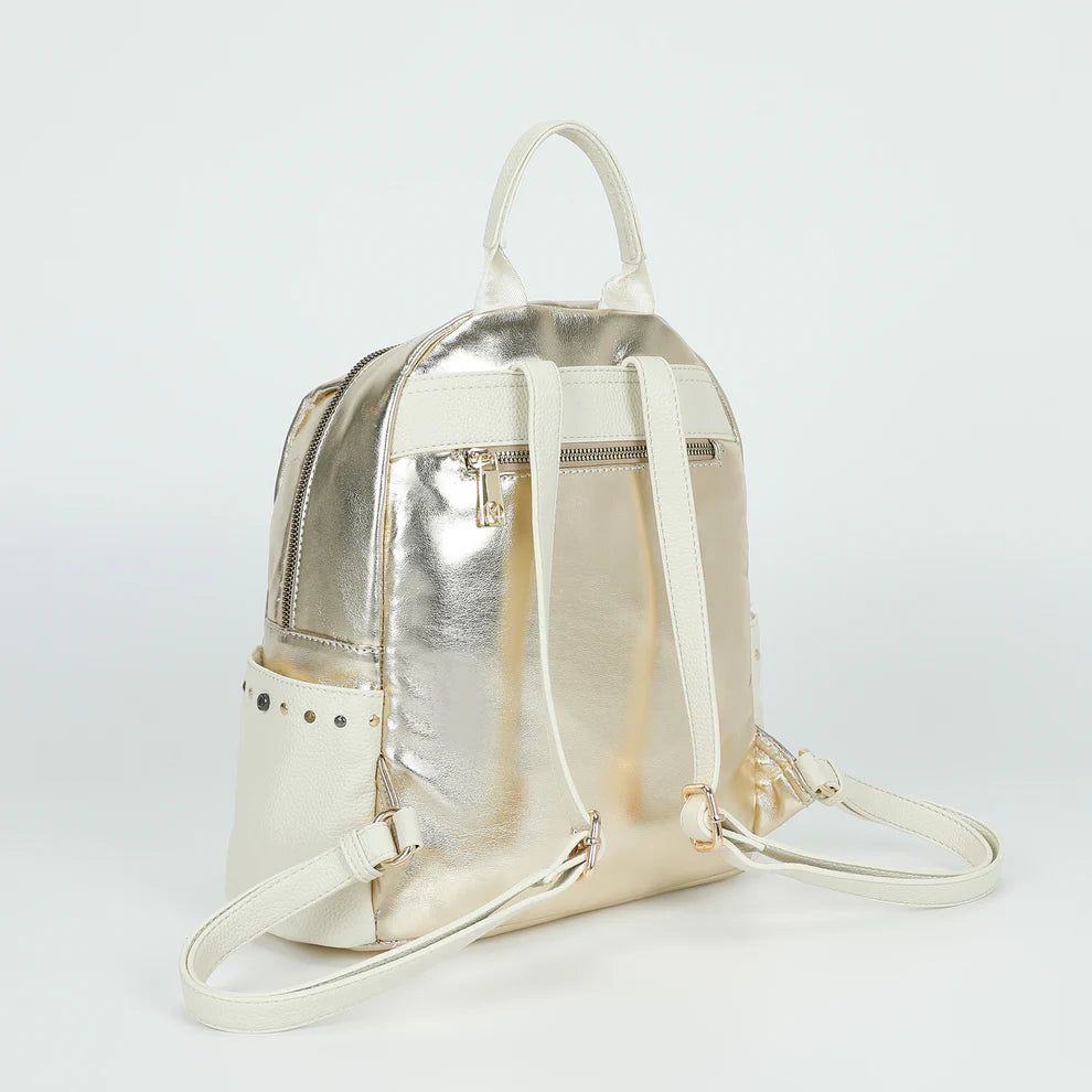 Zaino MIMI MUA con finitura metallizzata e borchie decorative