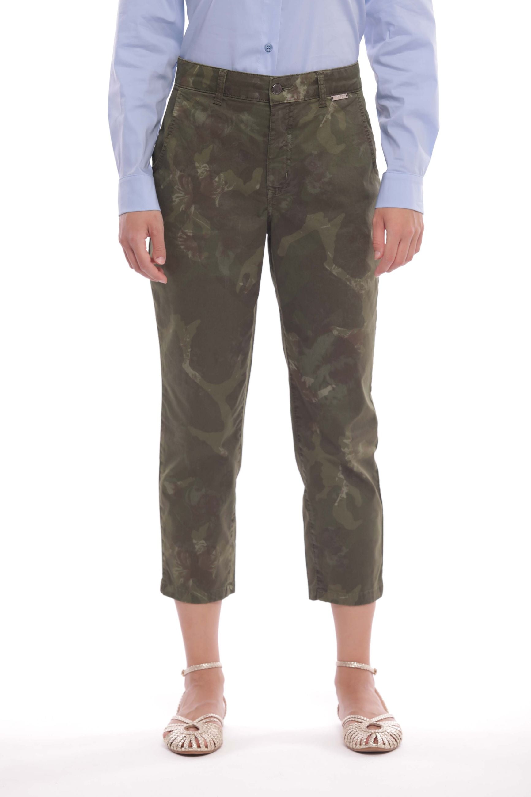 Minimua Pantalone con Fantasia Camouflage in Cotone