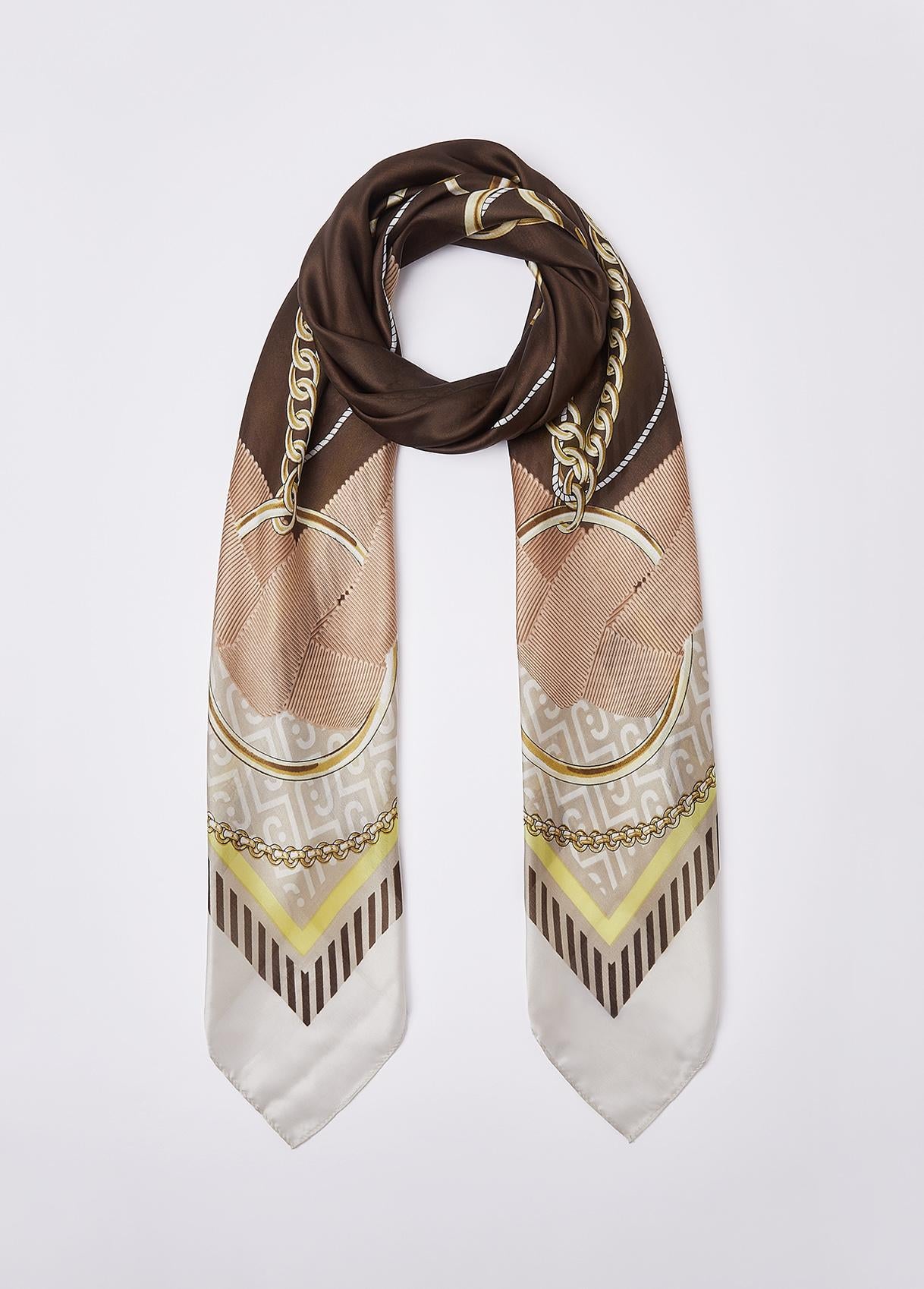 Foulard Liu Jo donna con stampa catene e logo Naturale TU | Giò Fashion