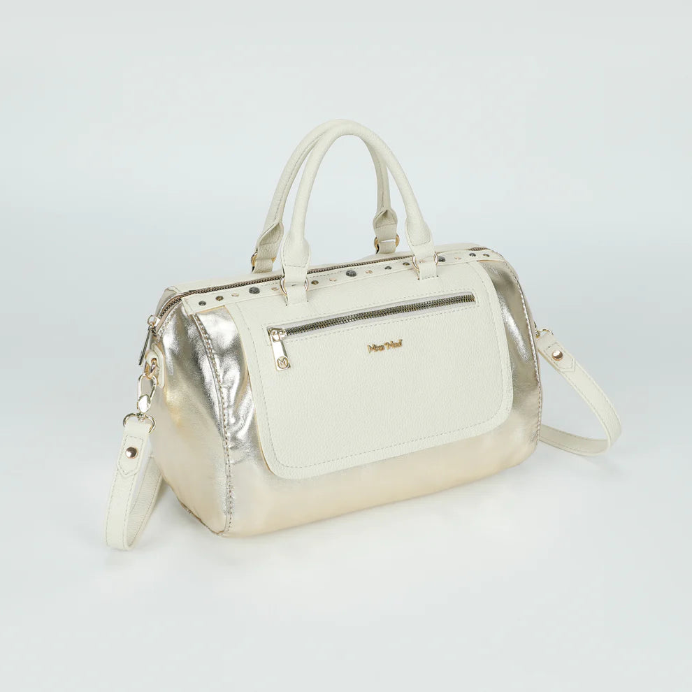 Borsa MIMI MUA a mano con finitura metallizzata e tasca frontale