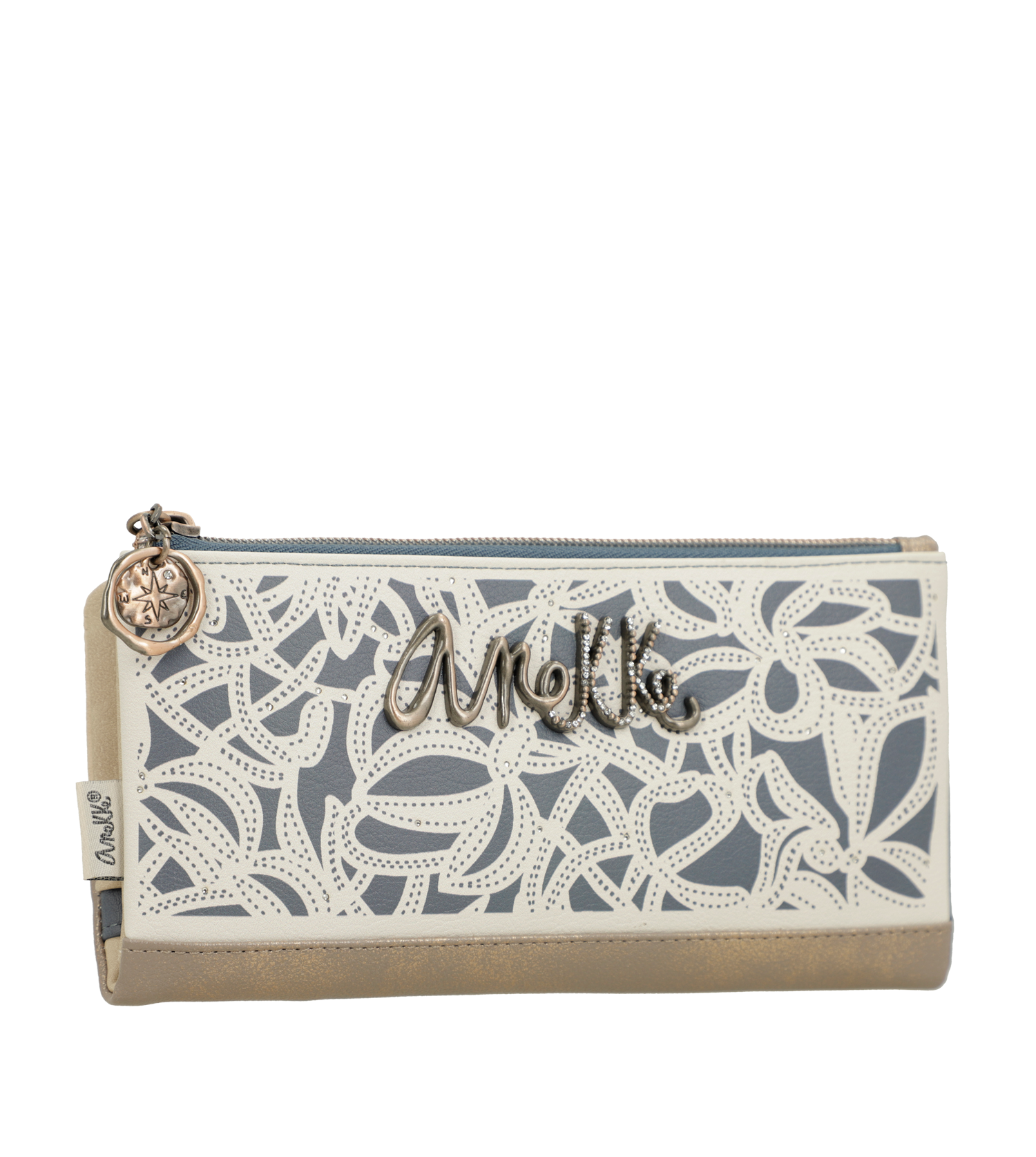 Portafoglio Anekke elegante con intagli decorativi e chiusura zip Beige TU | Giò Fashion