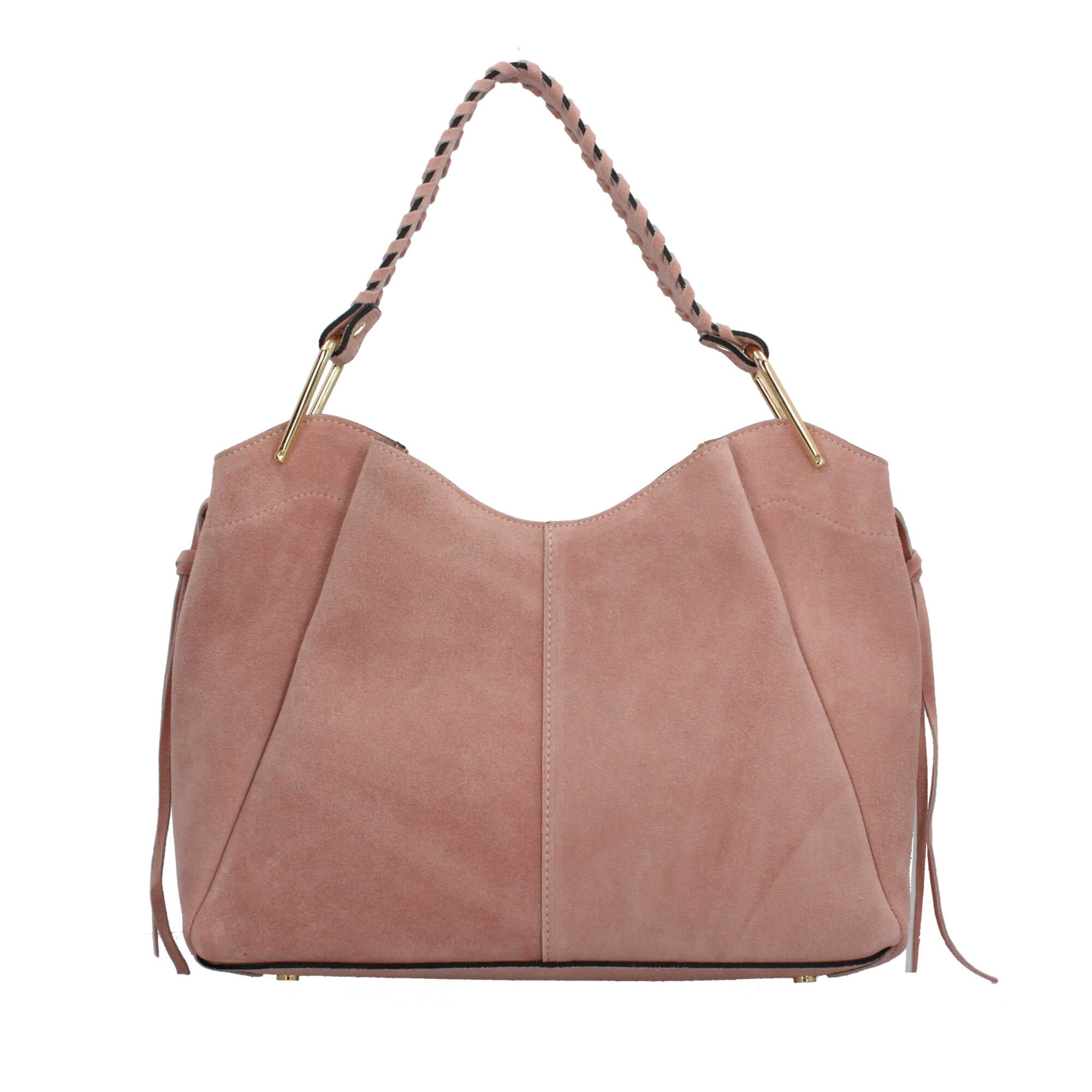 Borsa Made in Italy a spalla in vera pelle con manico intrecciato