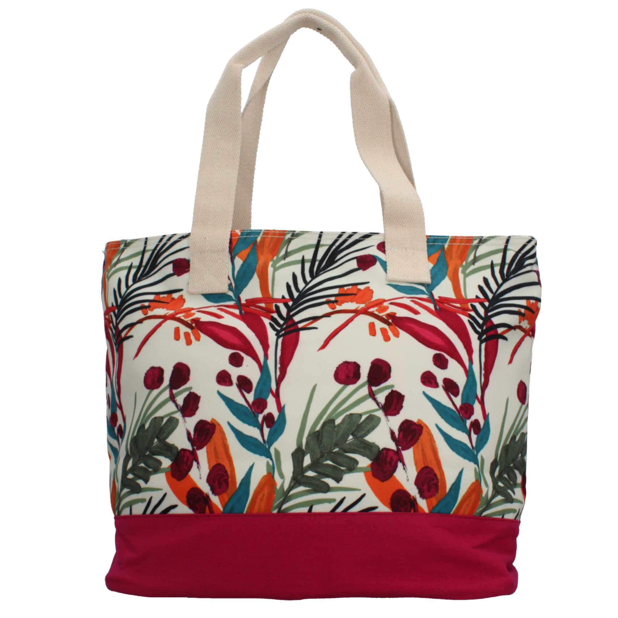 Borsa mare Kuve con fantasia tropicale e base rinforzata