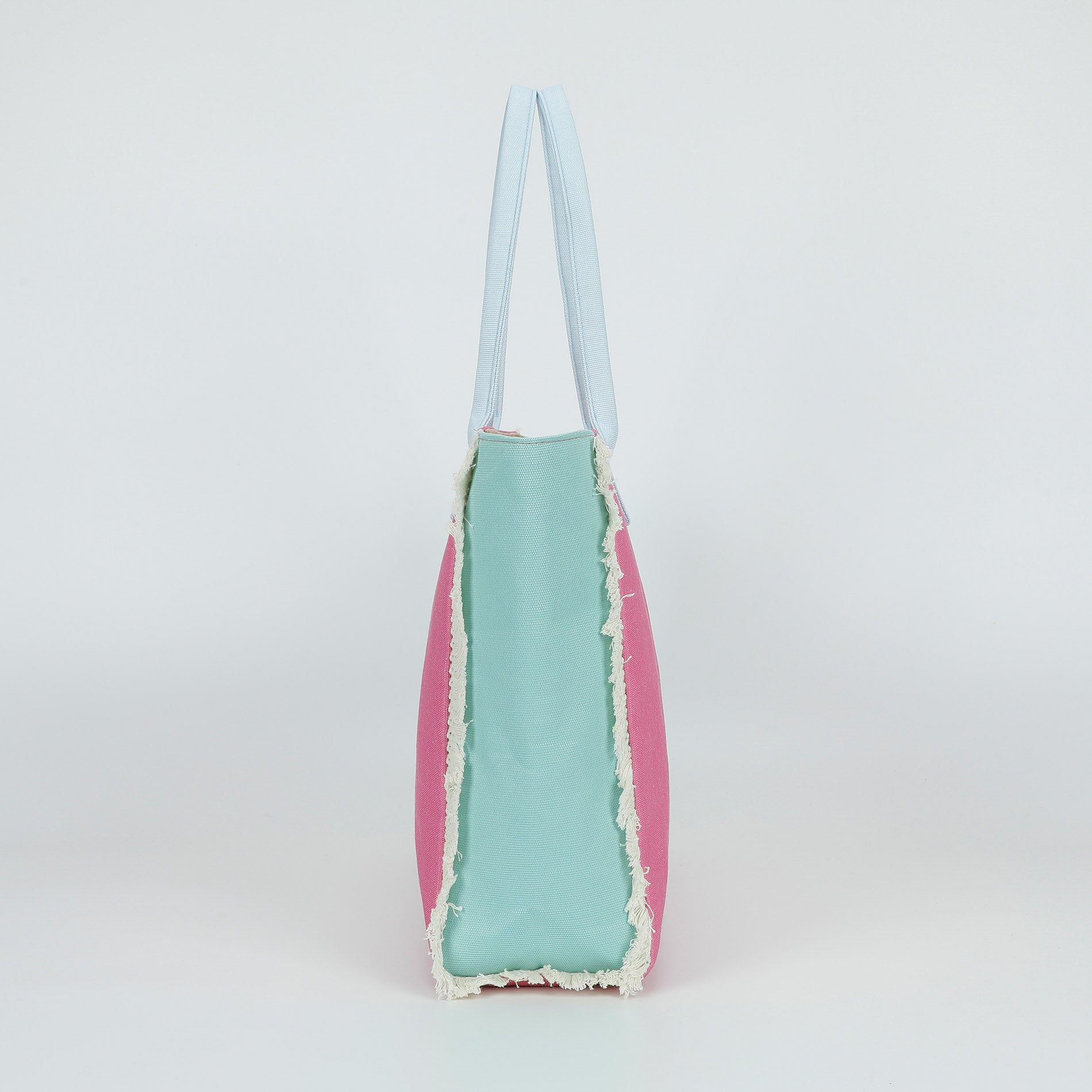Mimi Mua borsa shopper in tessuto con frange e scritta