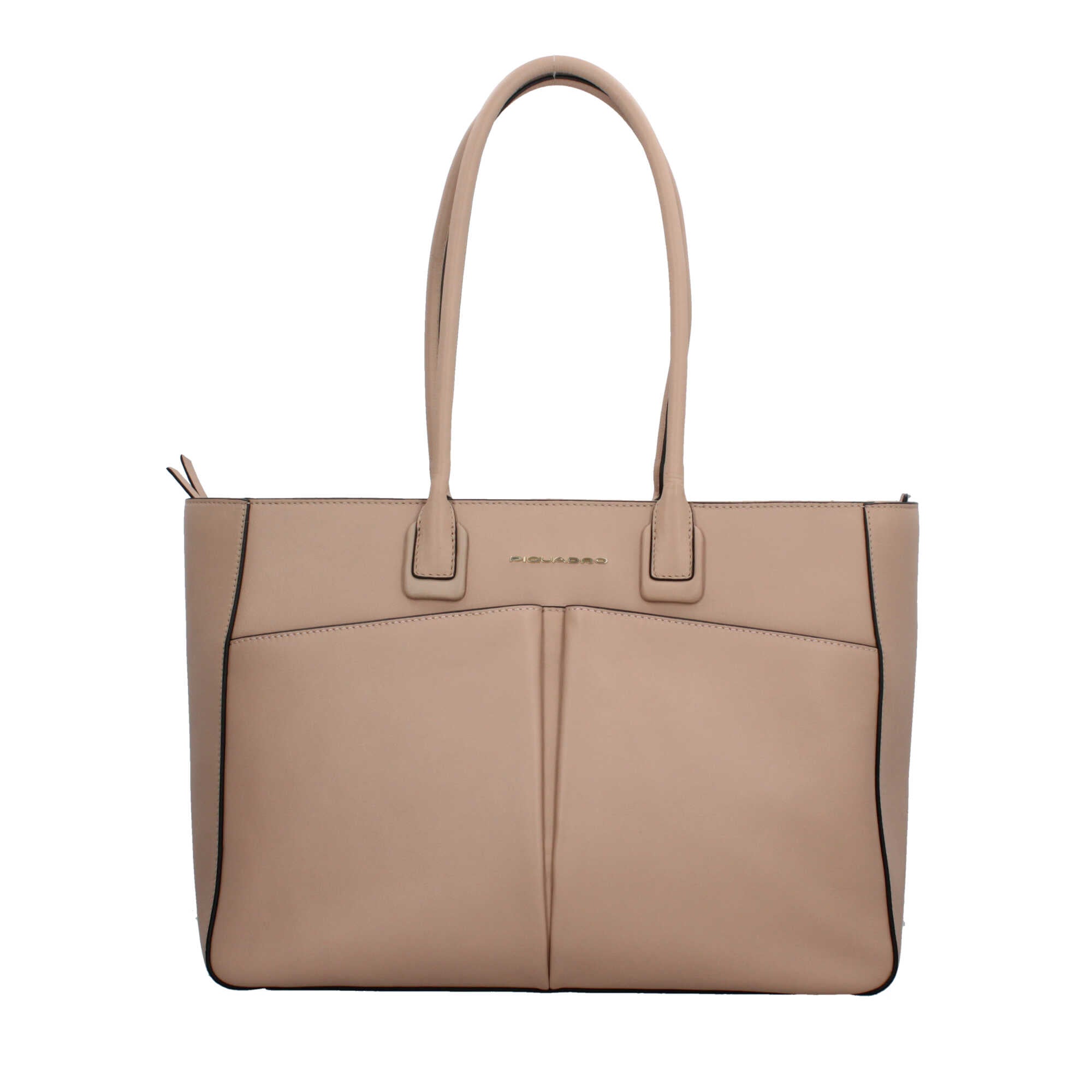 Piquadro shopping bag in pelle porta PC 15" con chiusura zip e tasche frontali