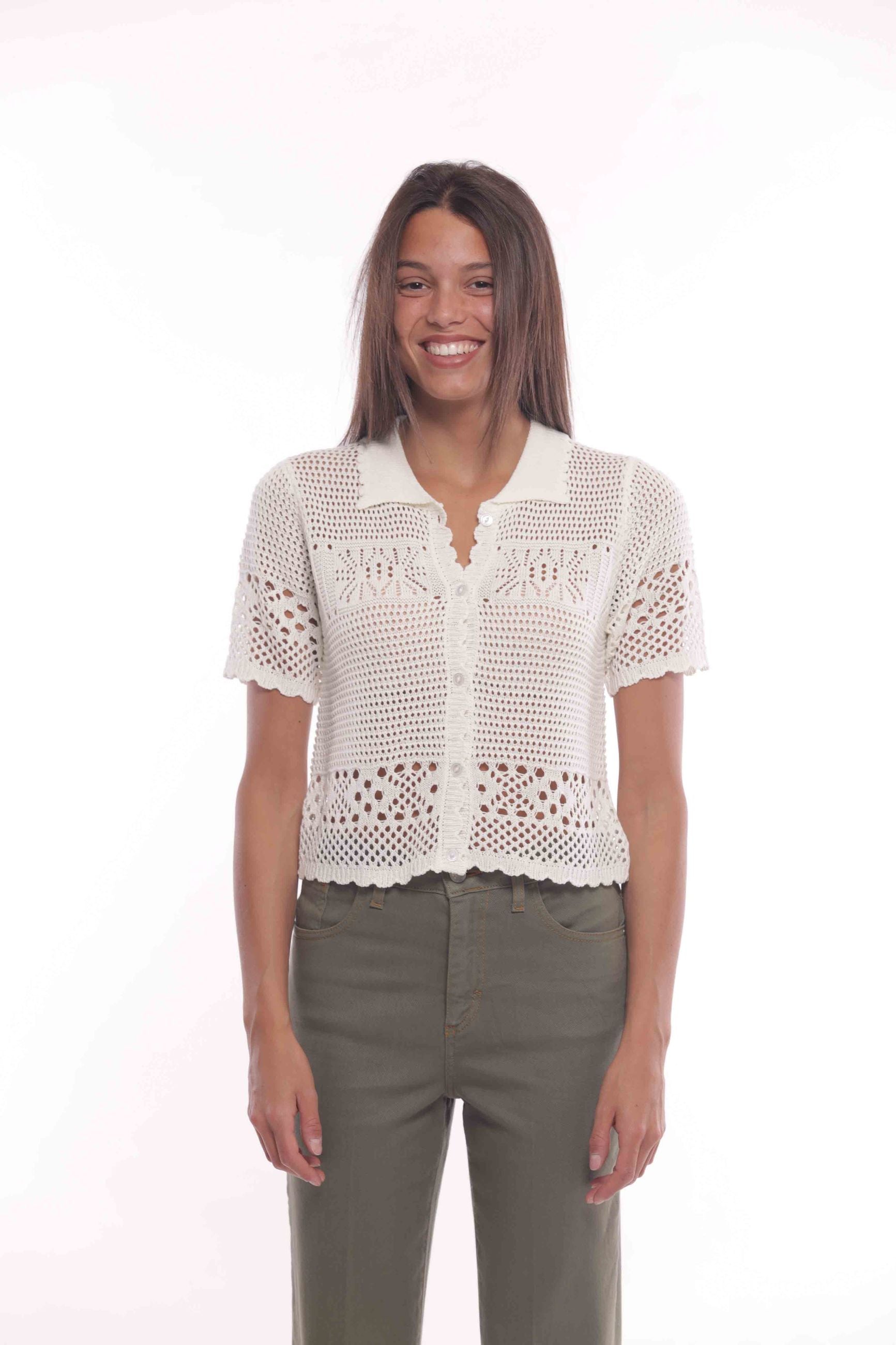 Cardigan Corto in Crochet con Maniche Corte Mimi Mua