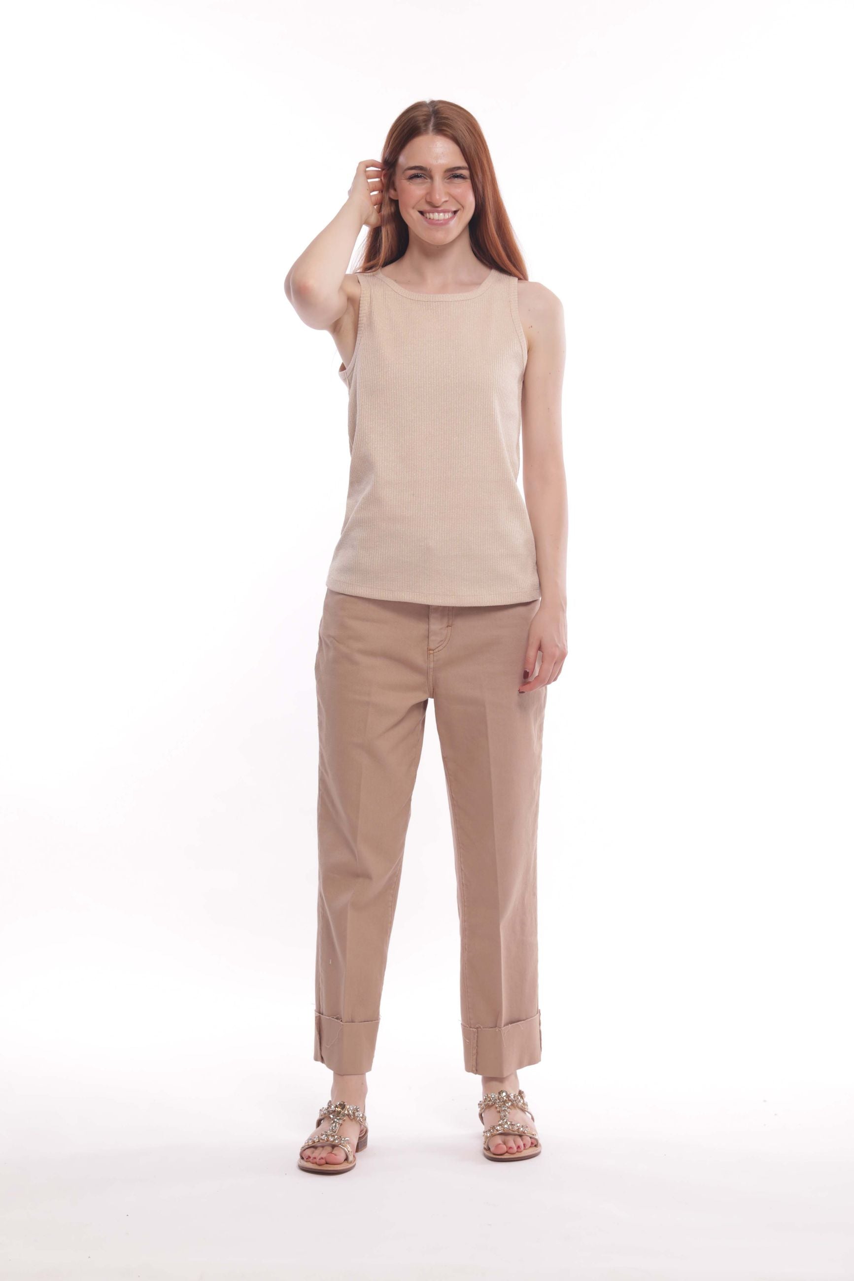 Mimi Mua pantalone cropped con risvolto in bull